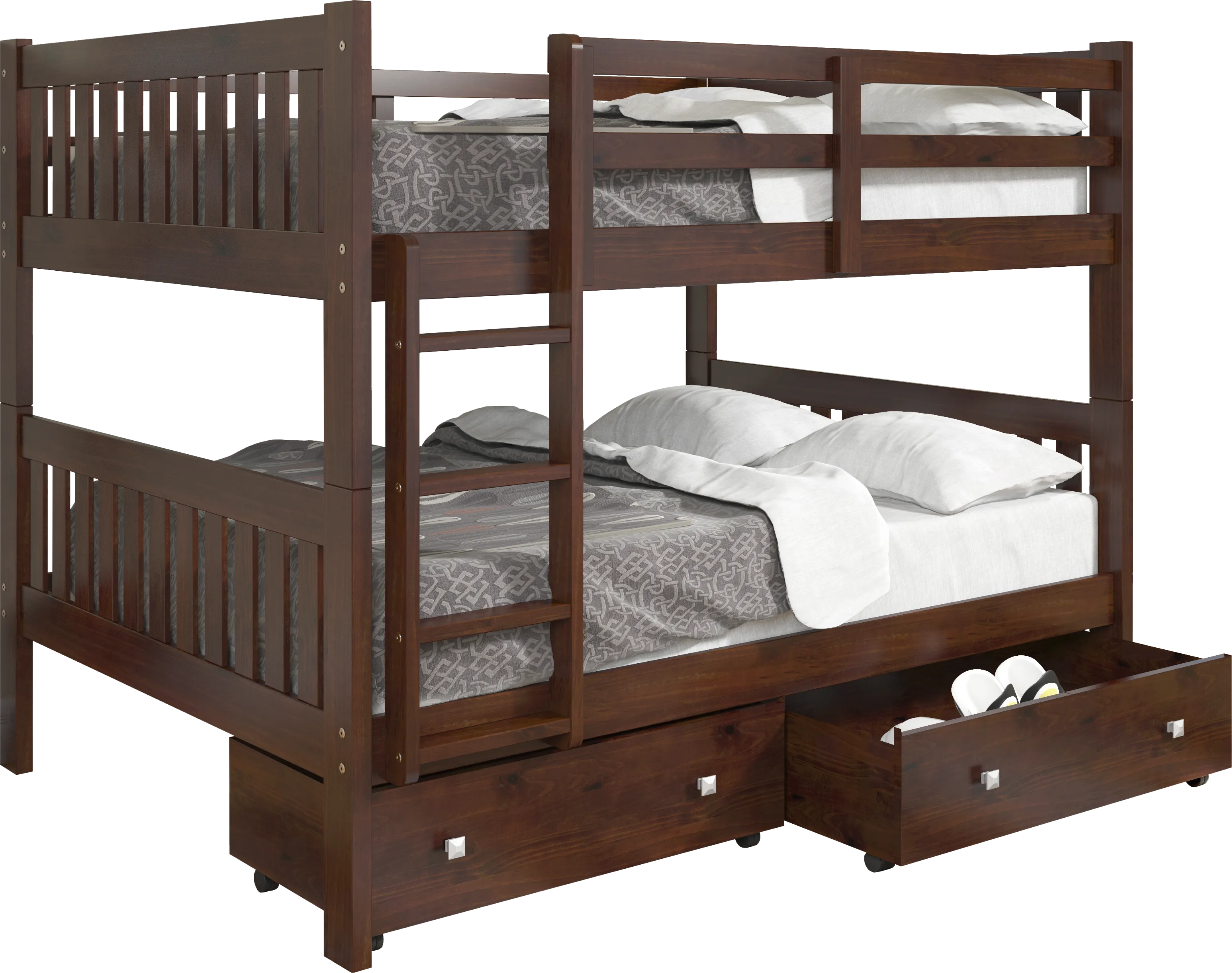 Kids Aleyna III Dark Brown Full/Full Bunk Bed with Drawers - Thumbnail - Image 1