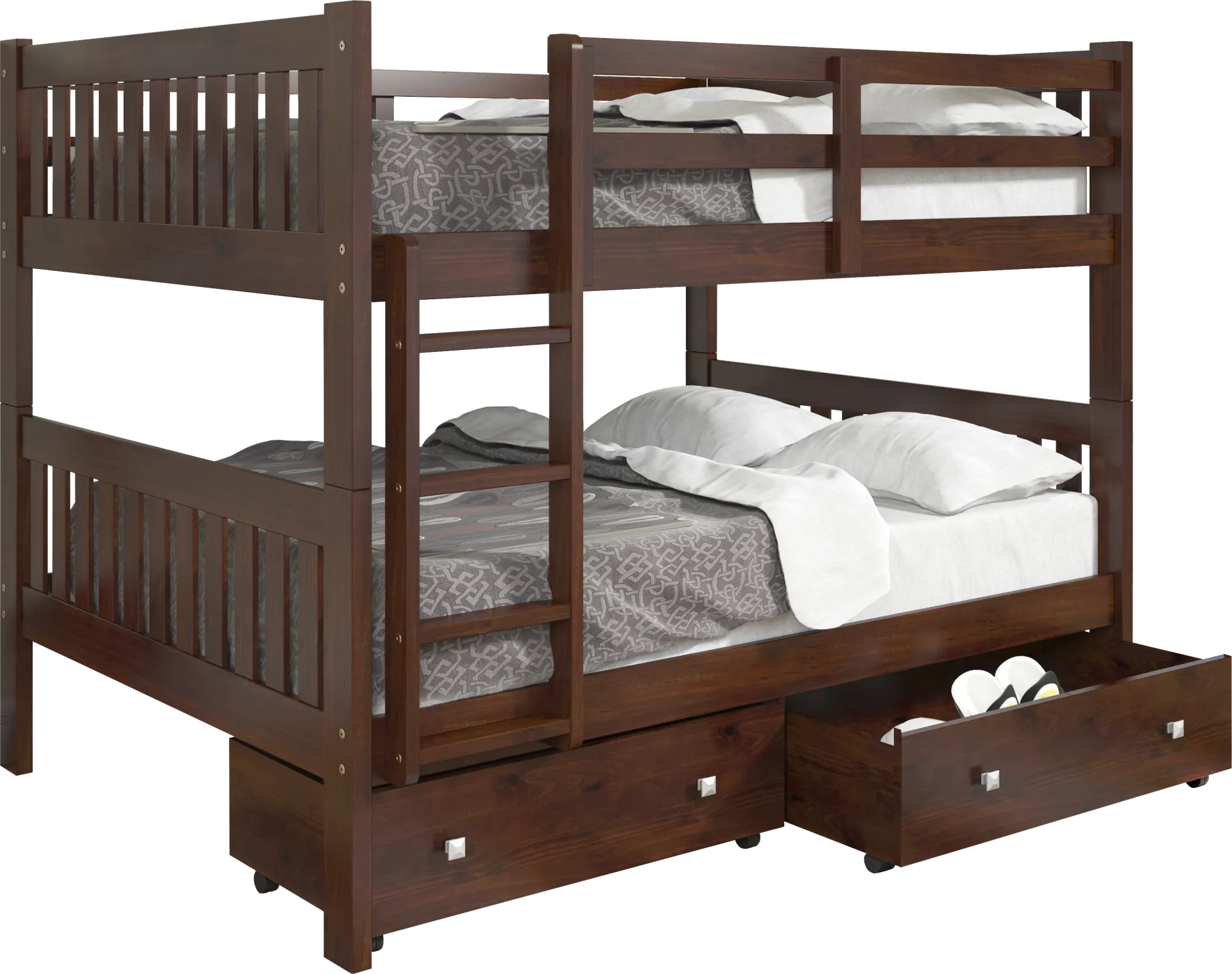 Kids Aleyna III Dark Brown Full/Full Bunk Bed with Drawers - Image 1