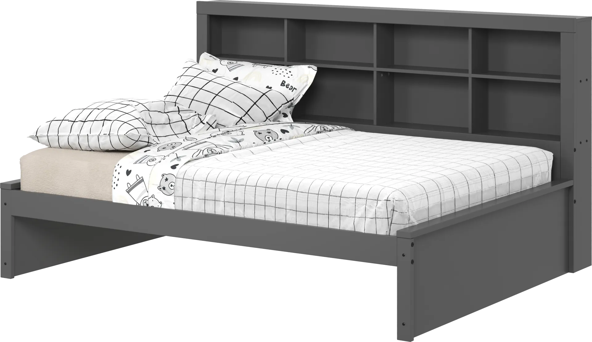 Kids Biserka I Dark Gray Full Day Bed with Bookcase - Image 1