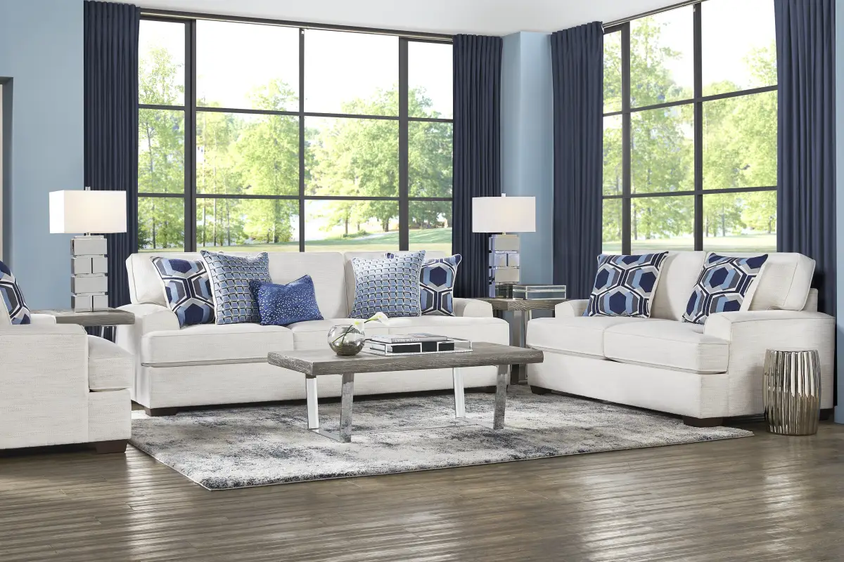 Hutchinson 2 Pc Cream Beige Polyester Fabric Living Room Set With Sofa ...
