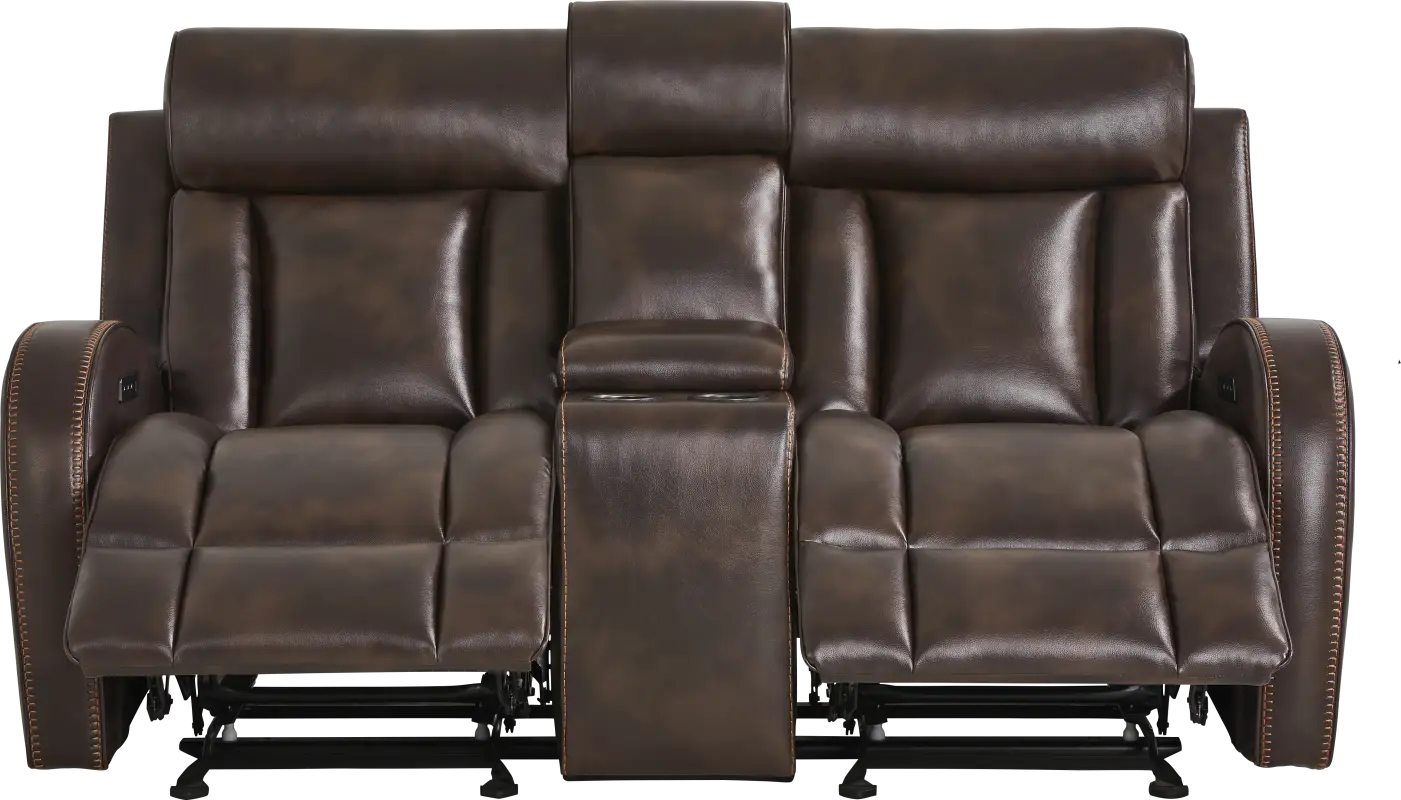 Copperfield Brown Dual Power Reclining Console Loveseat