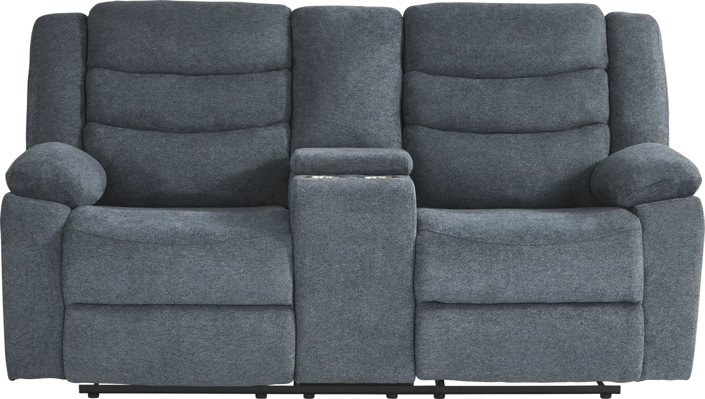 Swansea Blue Reclining Console Loveseat