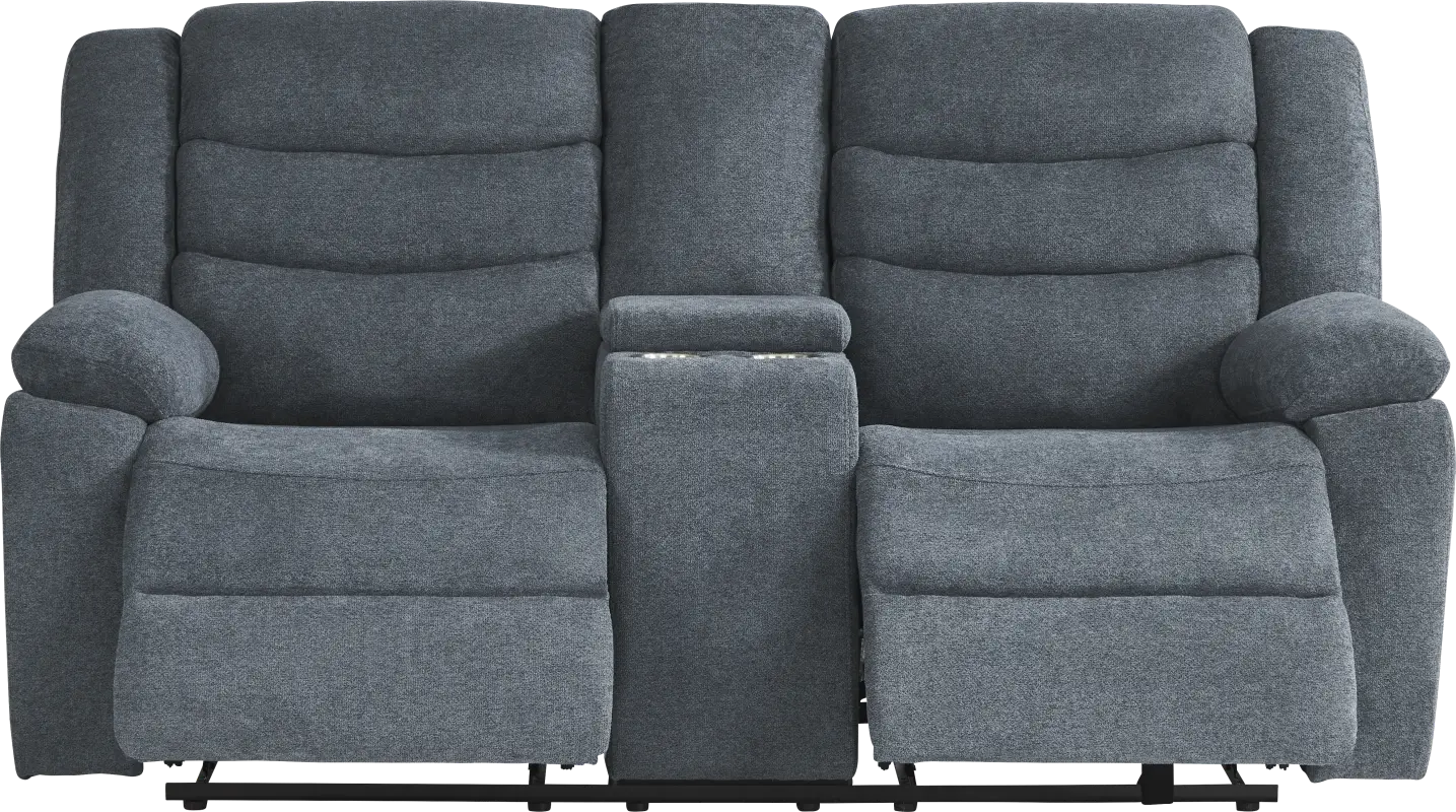 Swansea Blue Reclining Console Loveseat