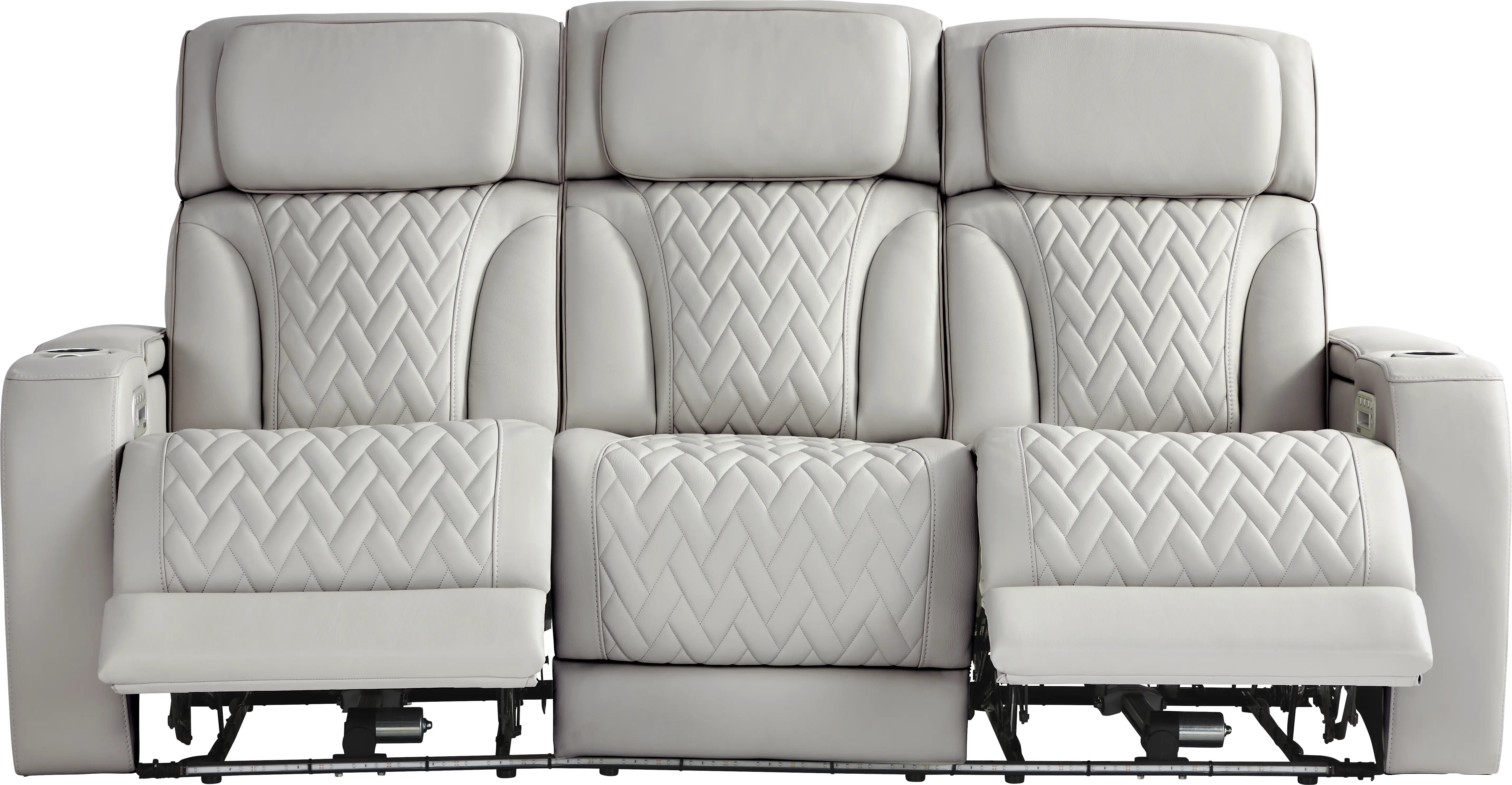 Port Royal Gray Leather Triple Power Reclining Sofa - Thumbnail - Image 1