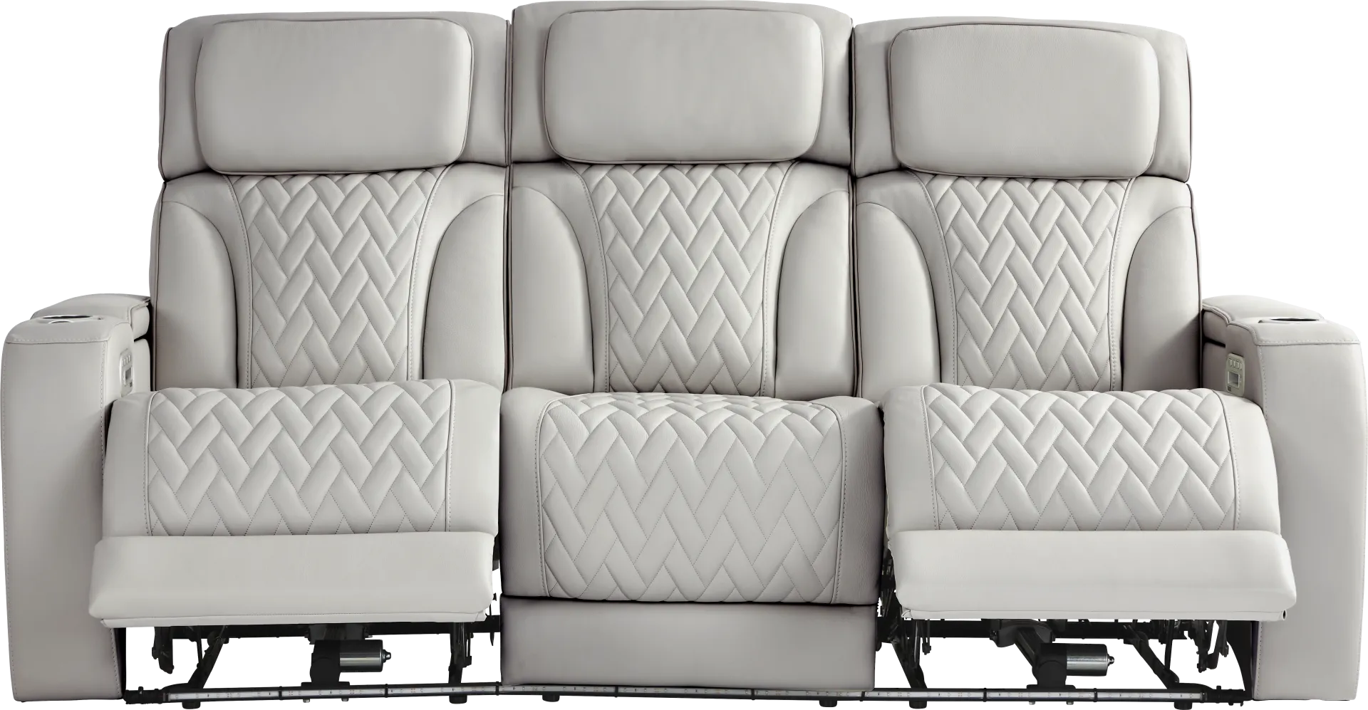 Port Royal Gray Leather Triple Power Reclining Sofa - Image 1