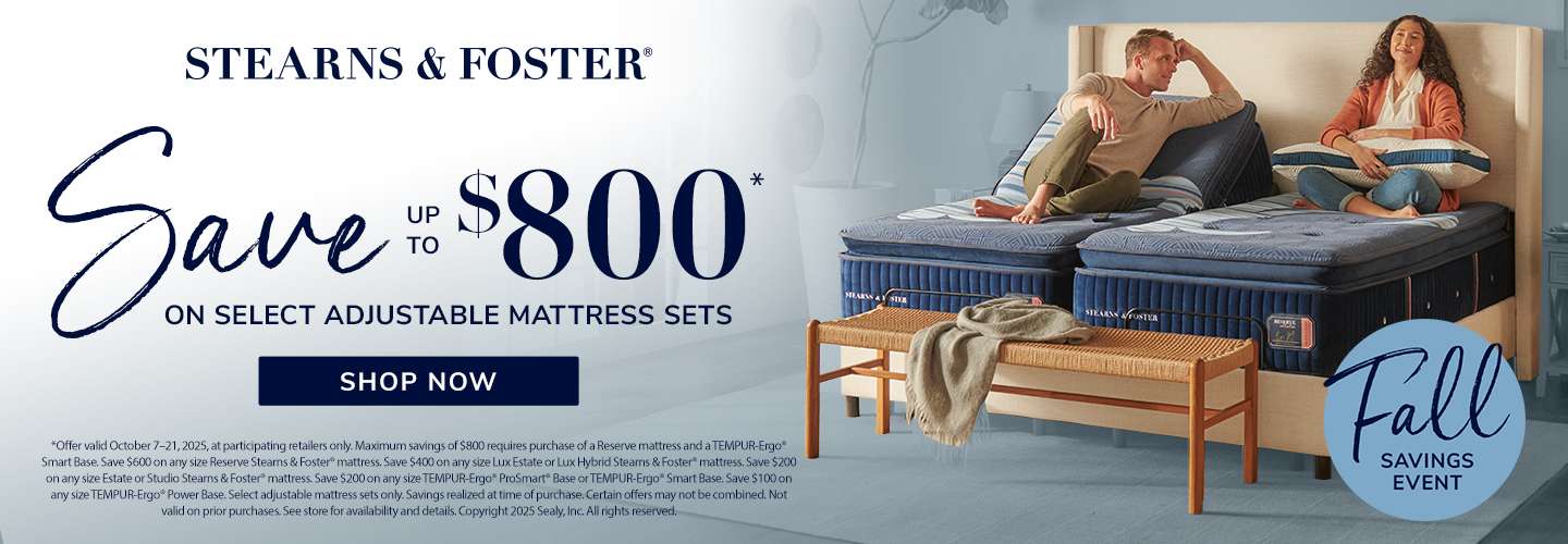 Save up to $800 on select adjustable mattress sets. Fall Savings Event.
