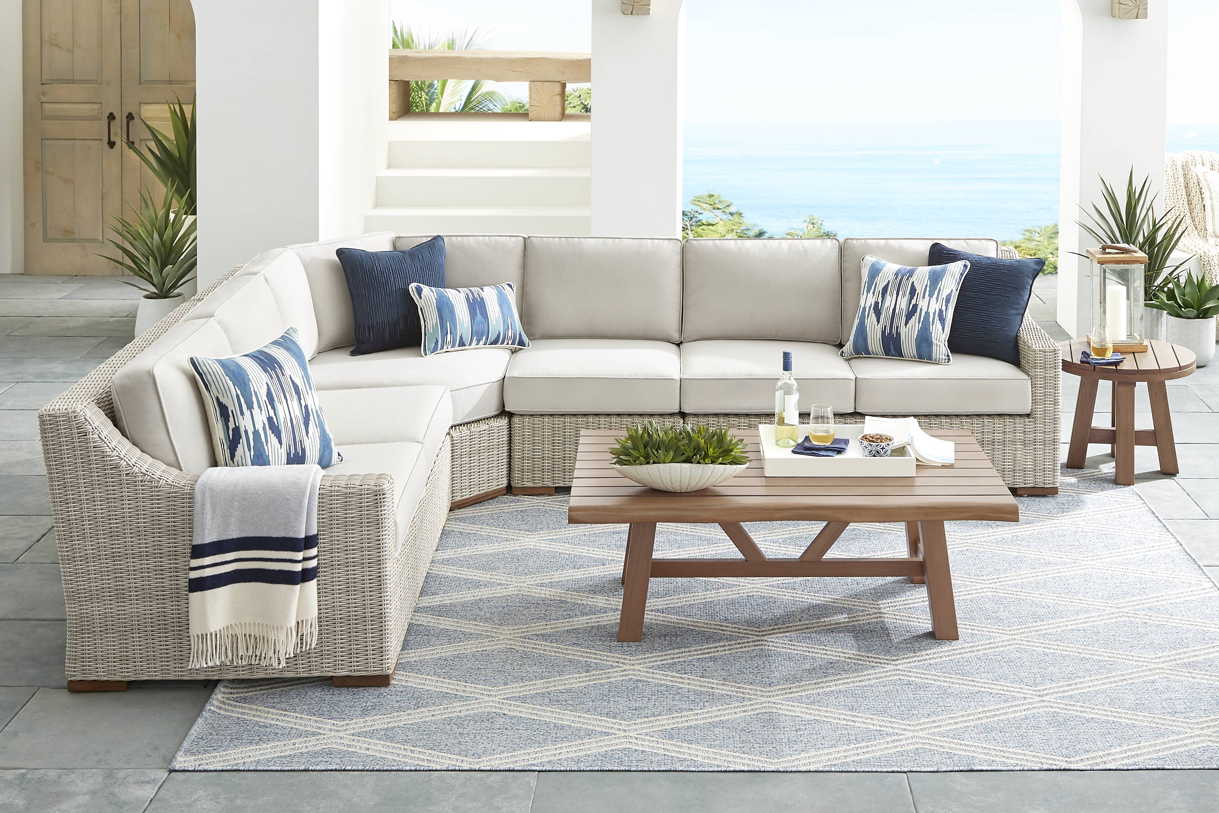Patmos Gray 4 Pc Outdoor Sectional with Linen Cushions - Thumbnail - Image 2