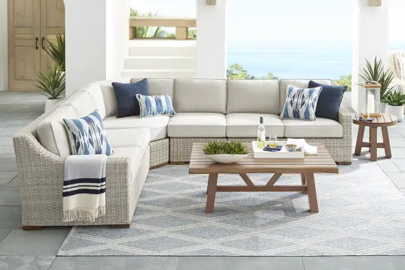 Patmos Gray 4 Pc Outdoor Sectional with Linen Cushions