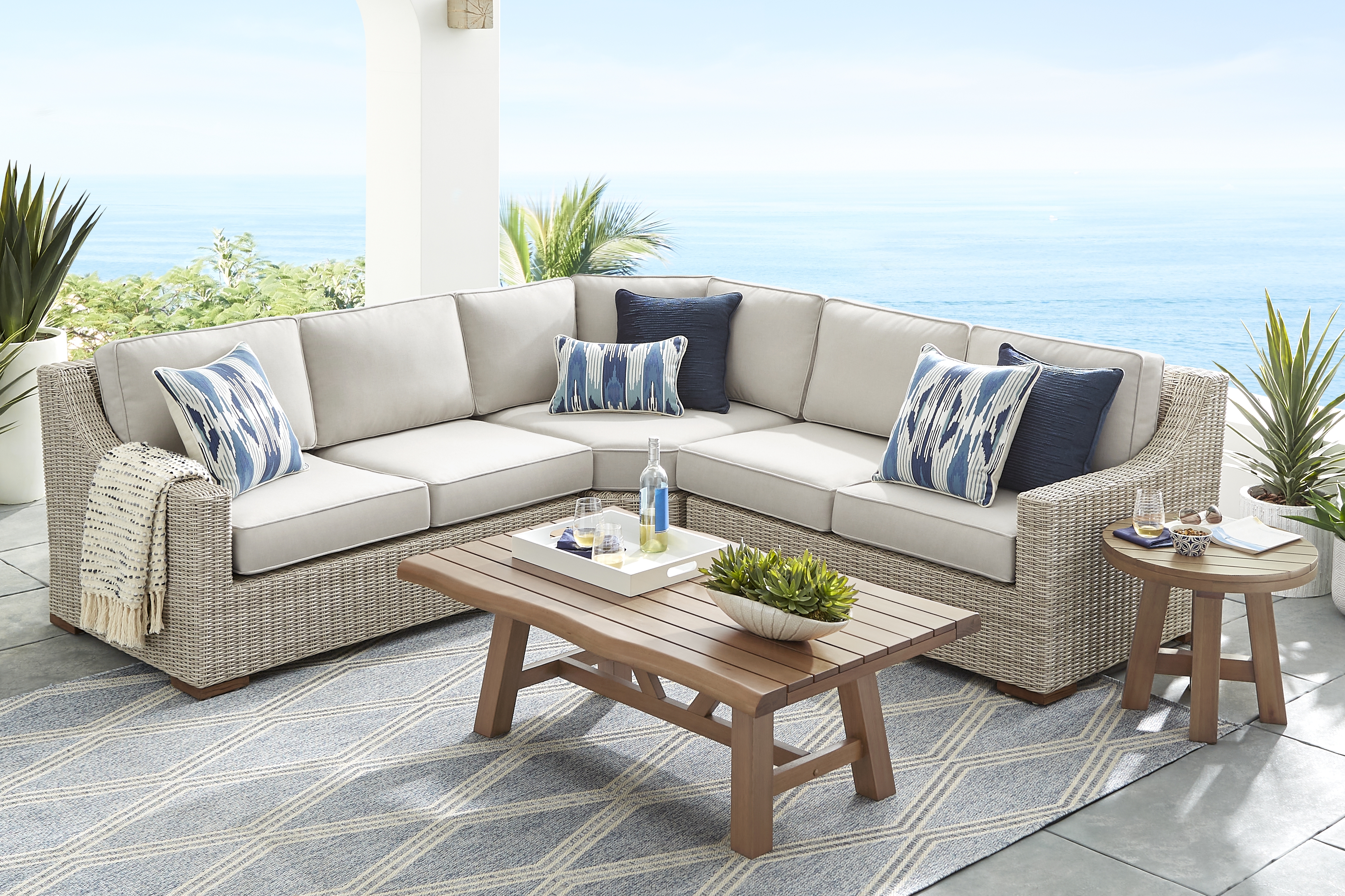 Patmos Gray 3 Pc Outdoor Sectional with Linen Cushions - Thumbnail - Image 2