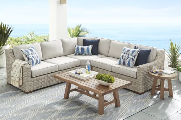Patmos Gray 3 Pc Outdoor Sectional with Linen Cushions