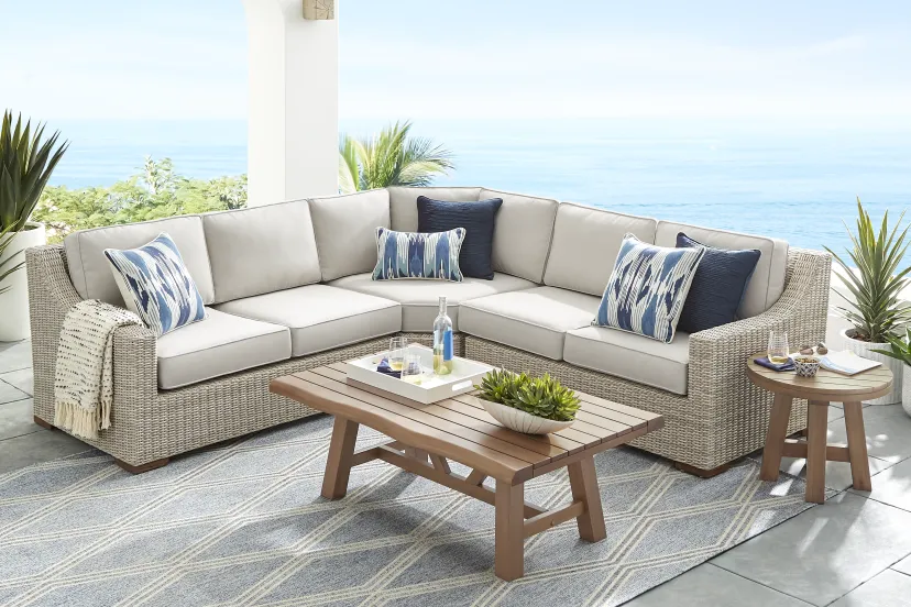 Patmos Gray 3 Pc Outdoor Sectional with Linen Cushions