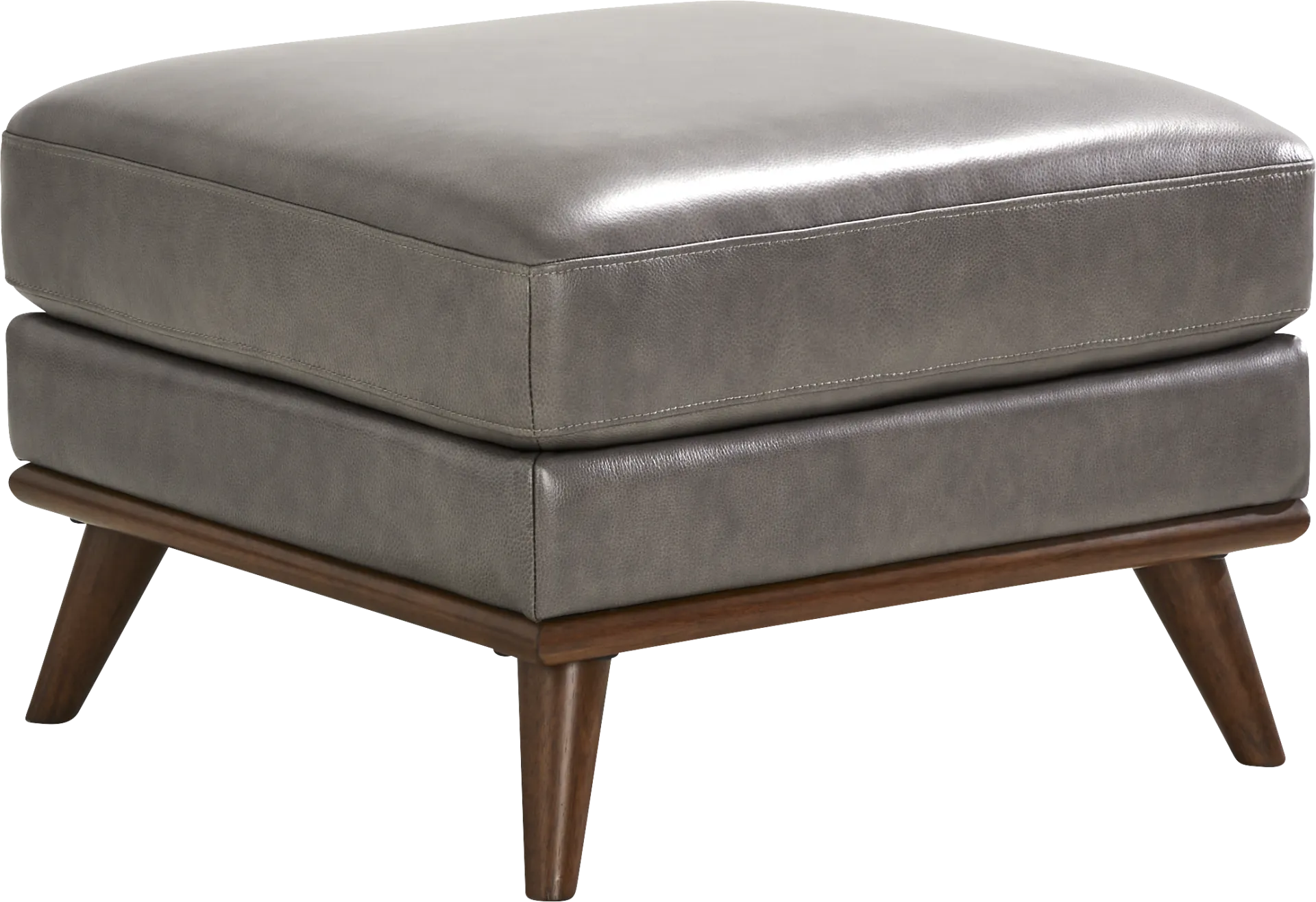 Greyson Gray Leather Ottoman - Image 1