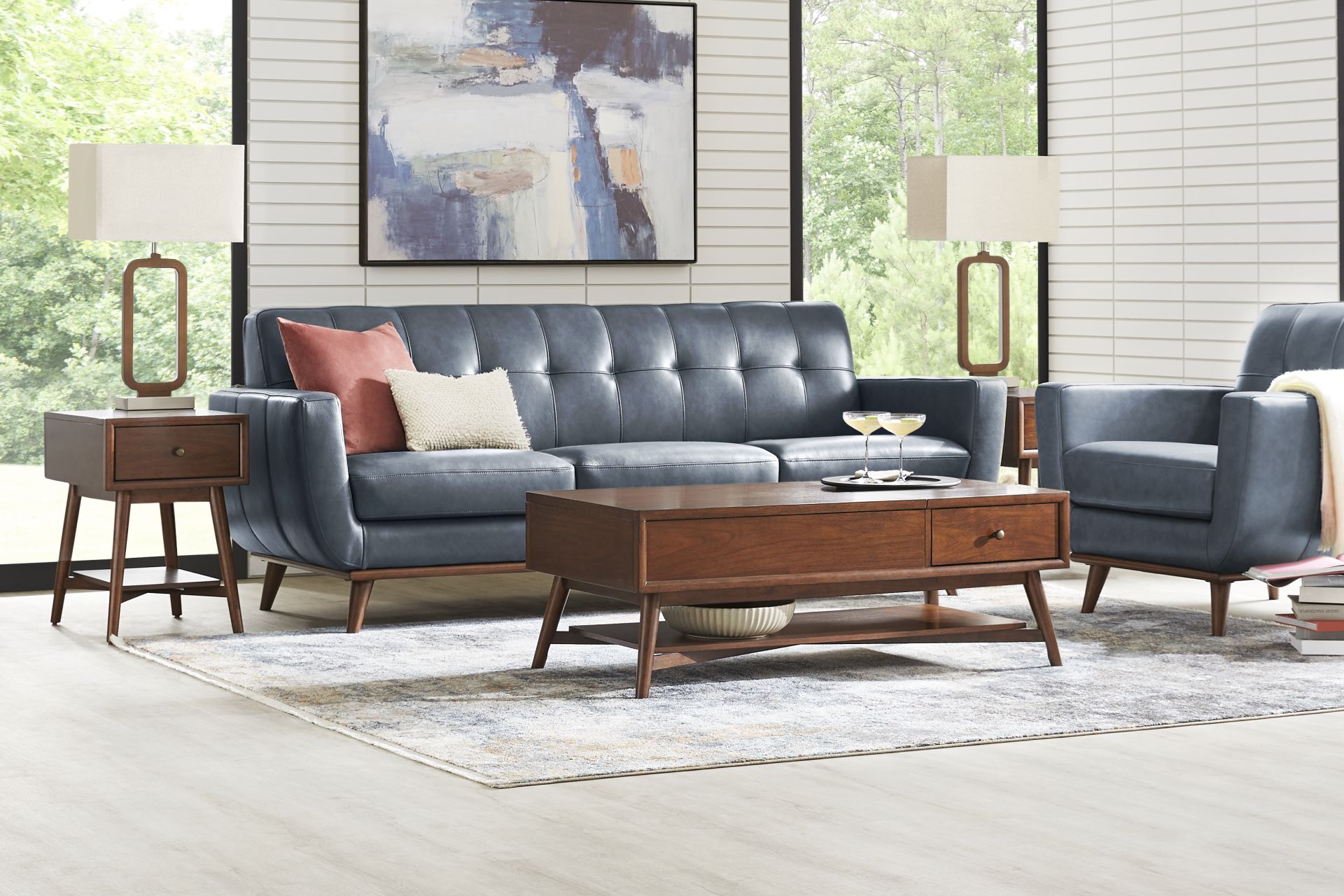 Greyson Blue Leather 2 Pc Living Room - Image 1