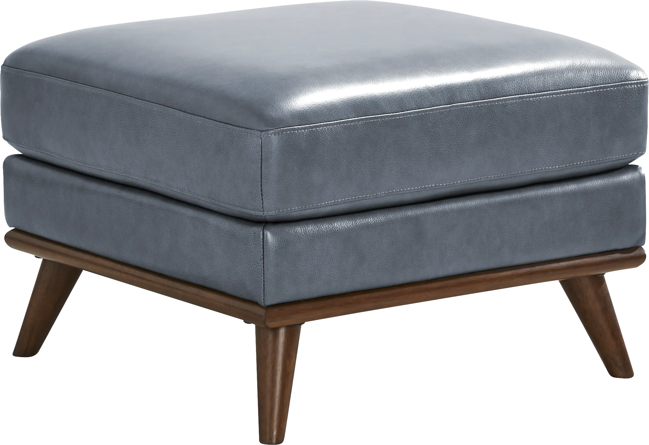 Greyson Blue Leather Ottoman - Thumbnail - Image 1