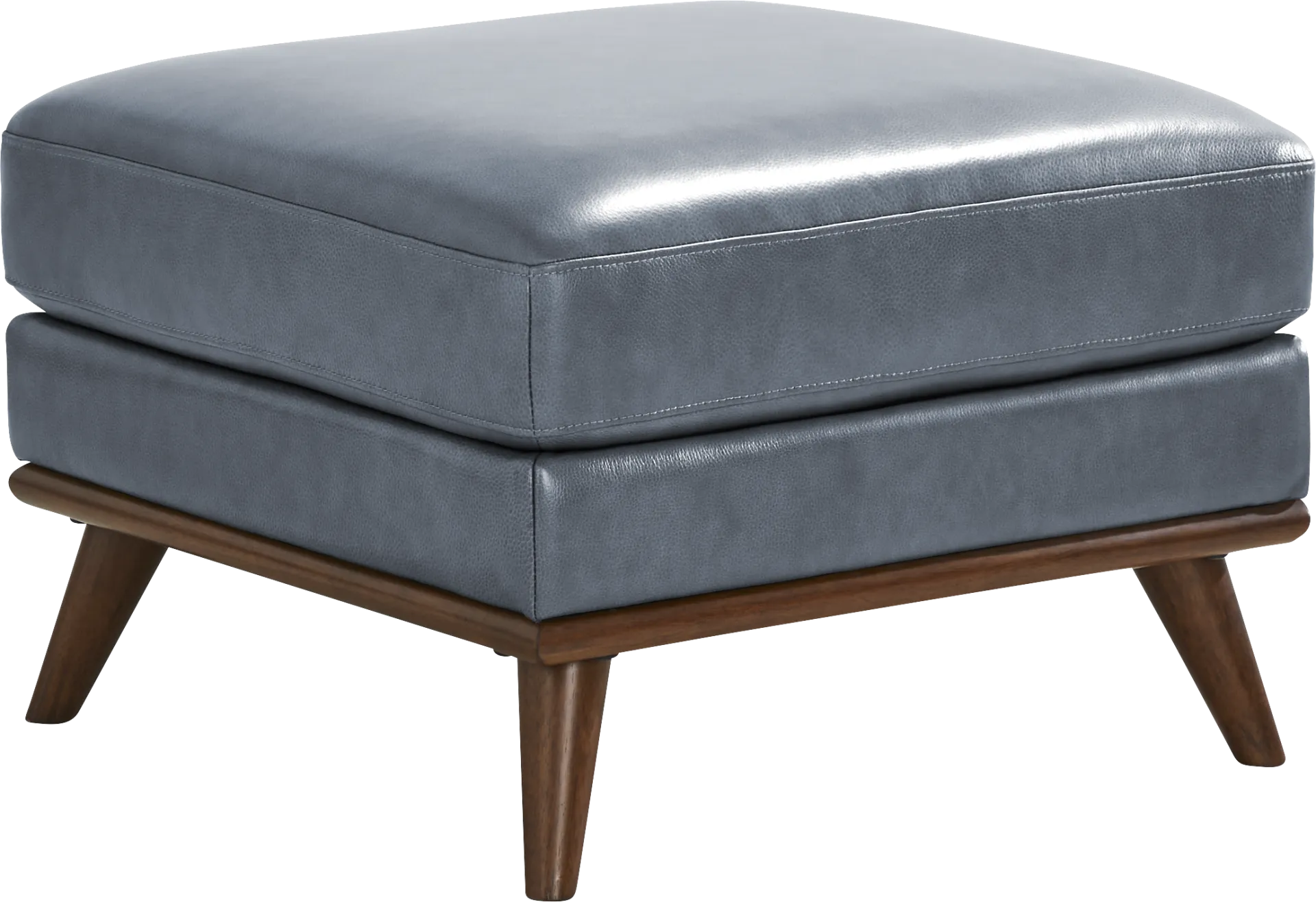 Greyson Blue Leather Ottoman - Image 1