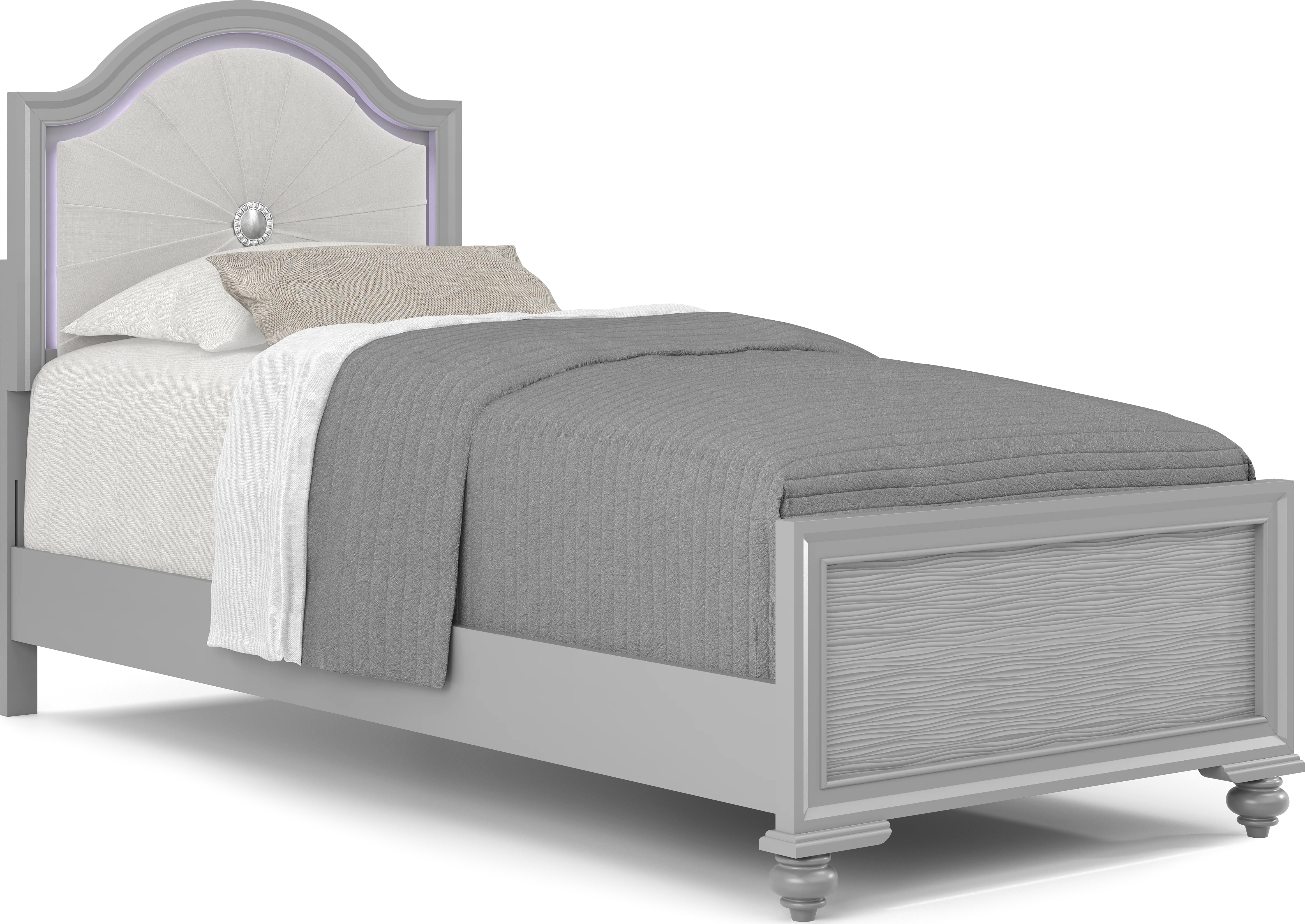 Kids Evangeline Silver Twin Lighted Upholstered Bedroom with White LED - Thumbnail - Image 2