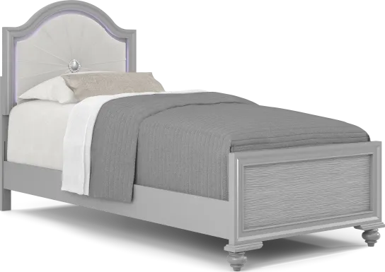 Kids Evangeline Silver Twin Lighted Upholstered Bed with Multi-Color LEDs