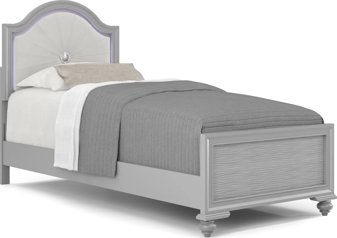 Kids Evangeline Silver Twin Lighted Upholstered Bed with Multi-Color LEDs