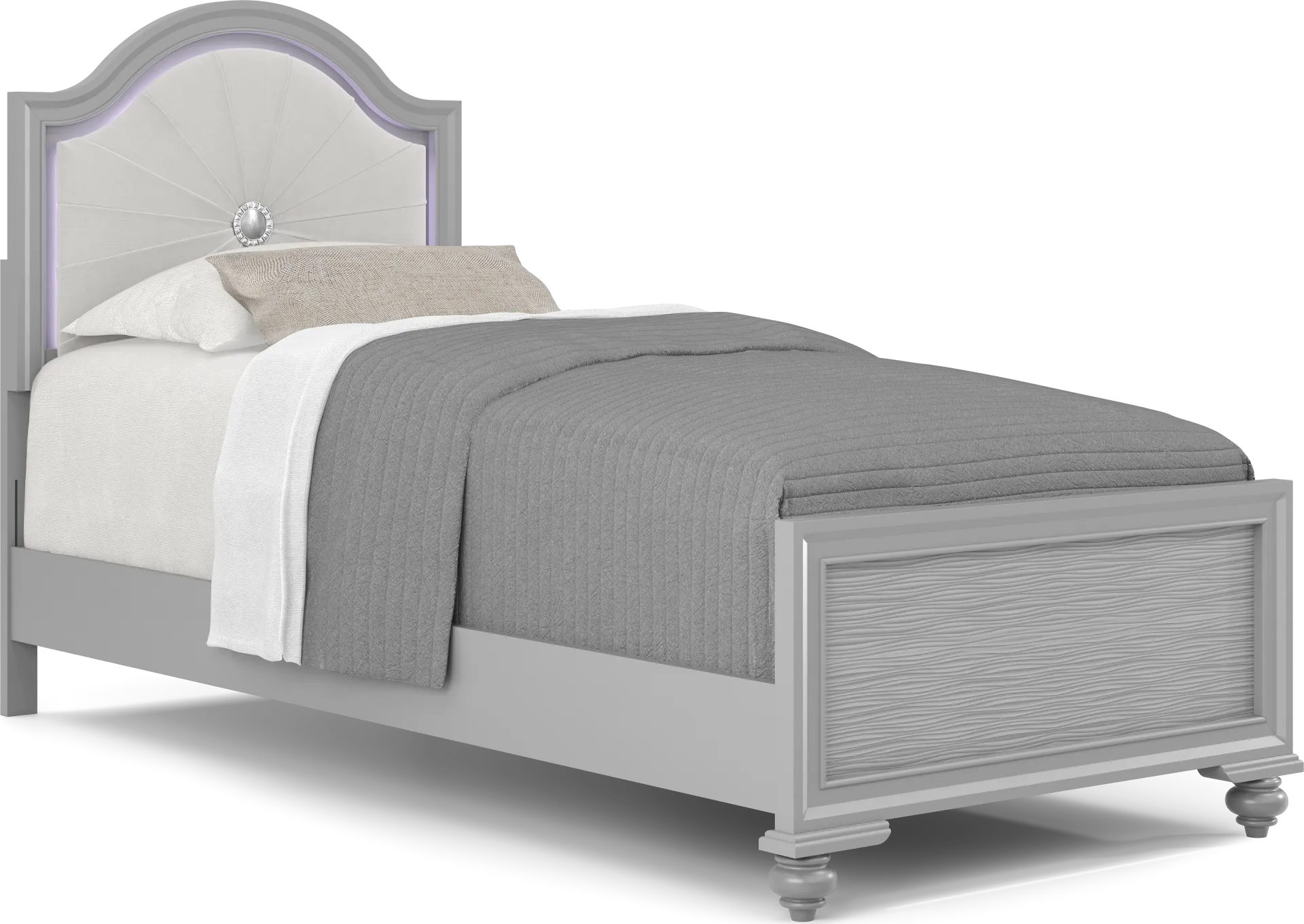 Kids Evangeline Silver Twin Lighted Upholstered Bedroom with White LED - Image 2