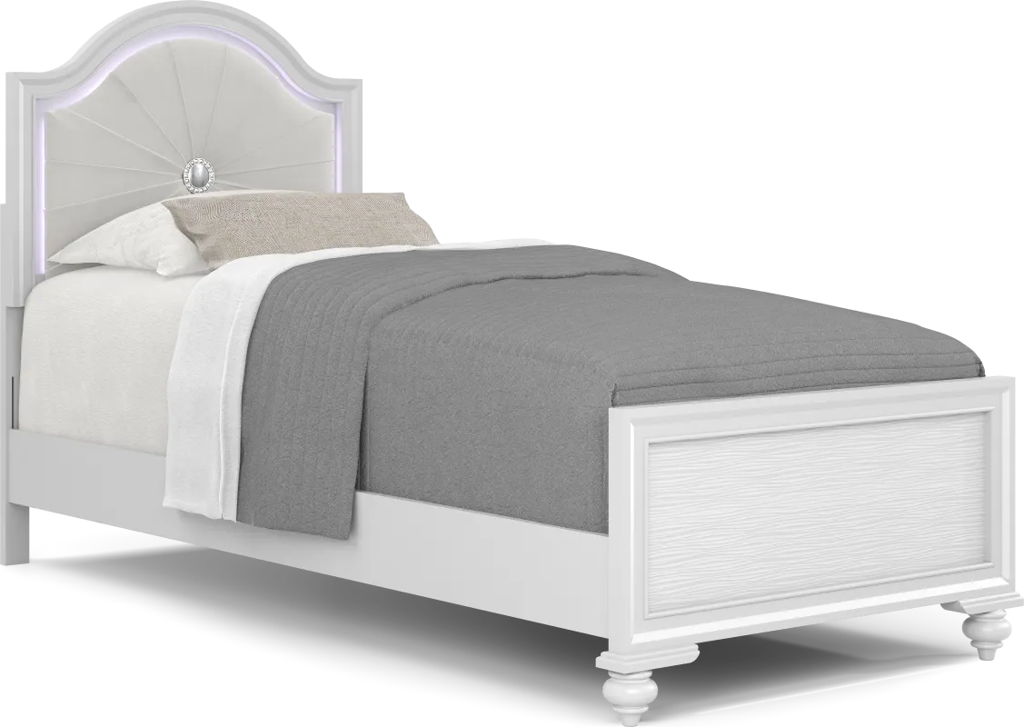 Kids Evangeline White Twin Lighted Upholstered Bed with Multi-Color LEDs