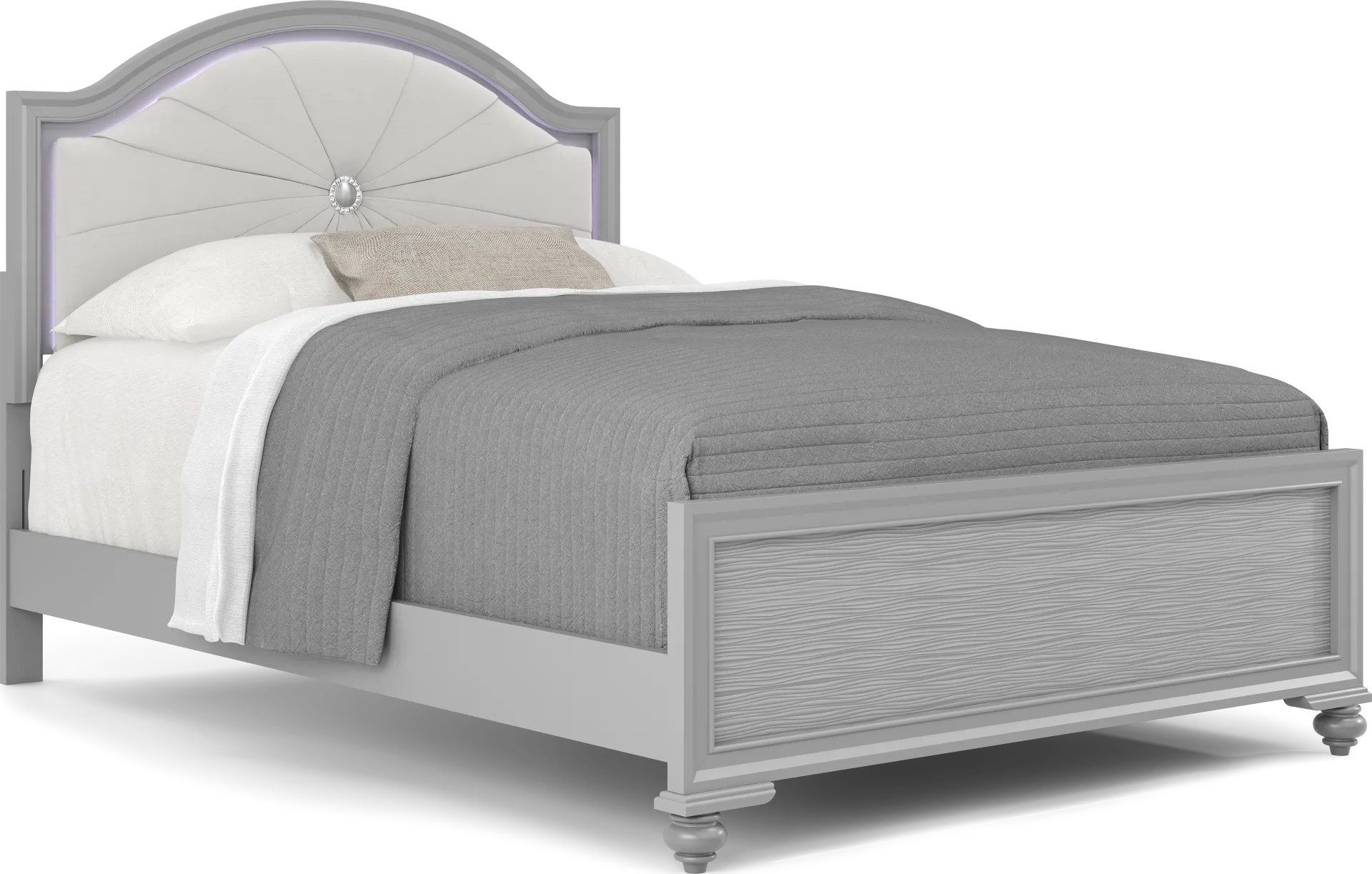 Kids Evangeline Silver 3 Pc Full Lighted Upholstered Bed - Image 1