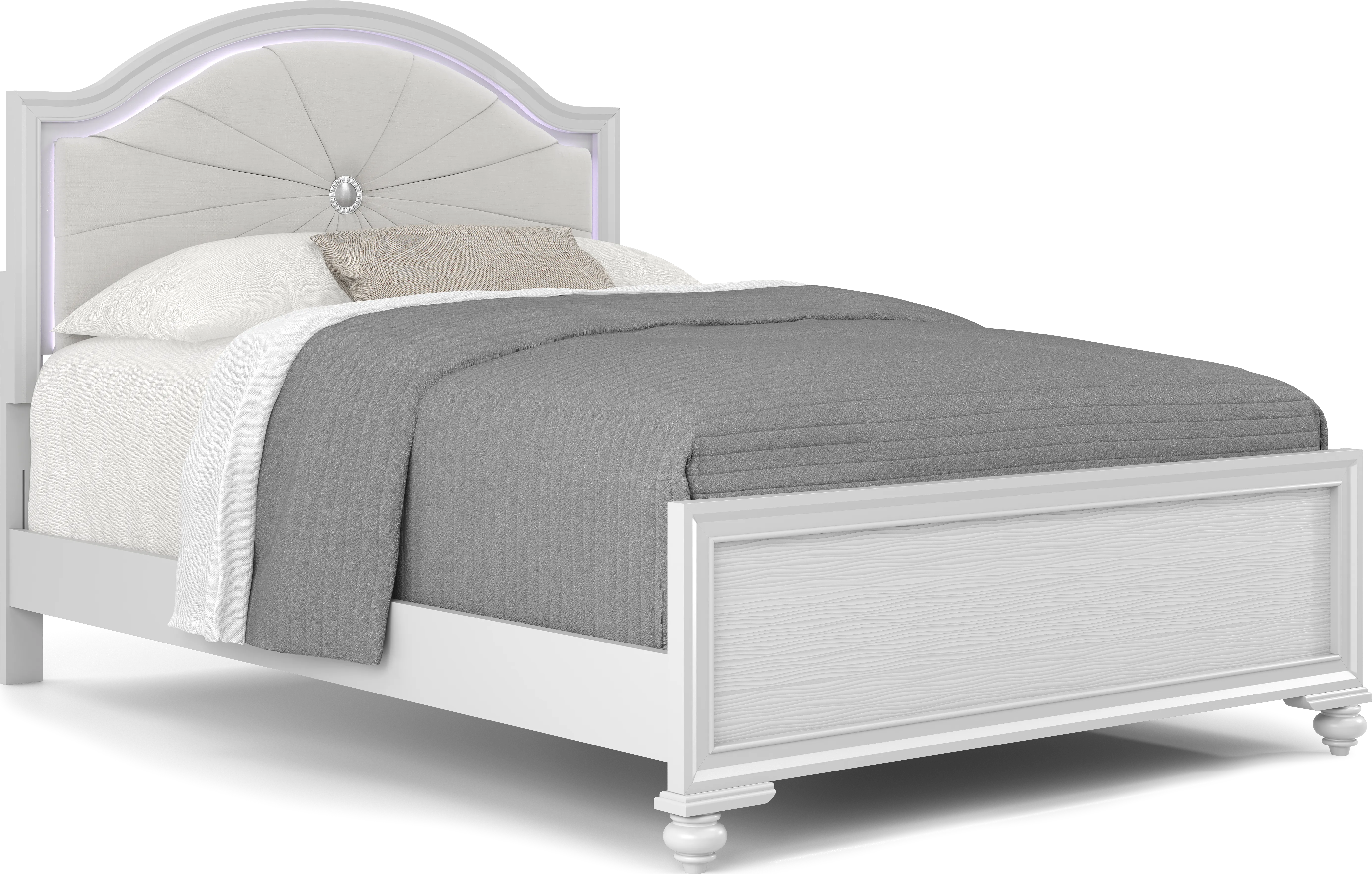 Kids Evangeline White Full Lighted Upholstered Bedroom with Multi-Color LEDs - Thumbnail - Image 2