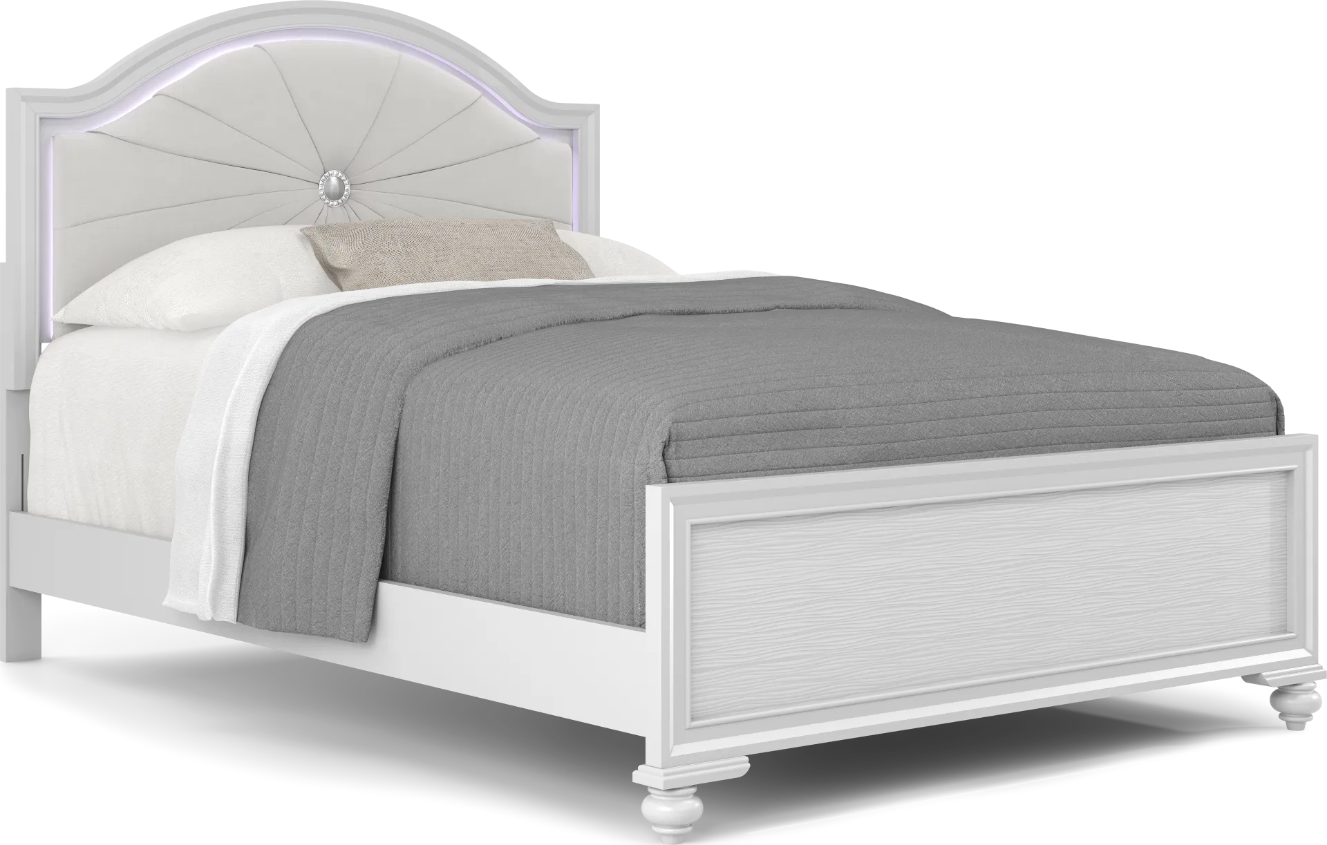 Kids Evangeline White Full Lighted Upholstered Bed with White LED - Image 2