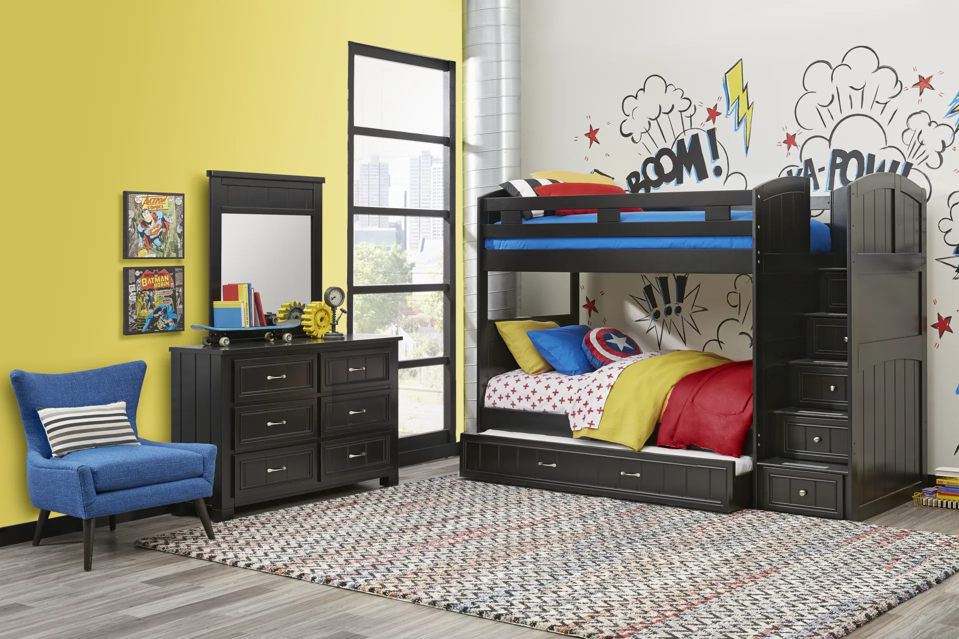 Kids Cottage Colors Black Twin/Twin Step Bunk Bed - Image 1