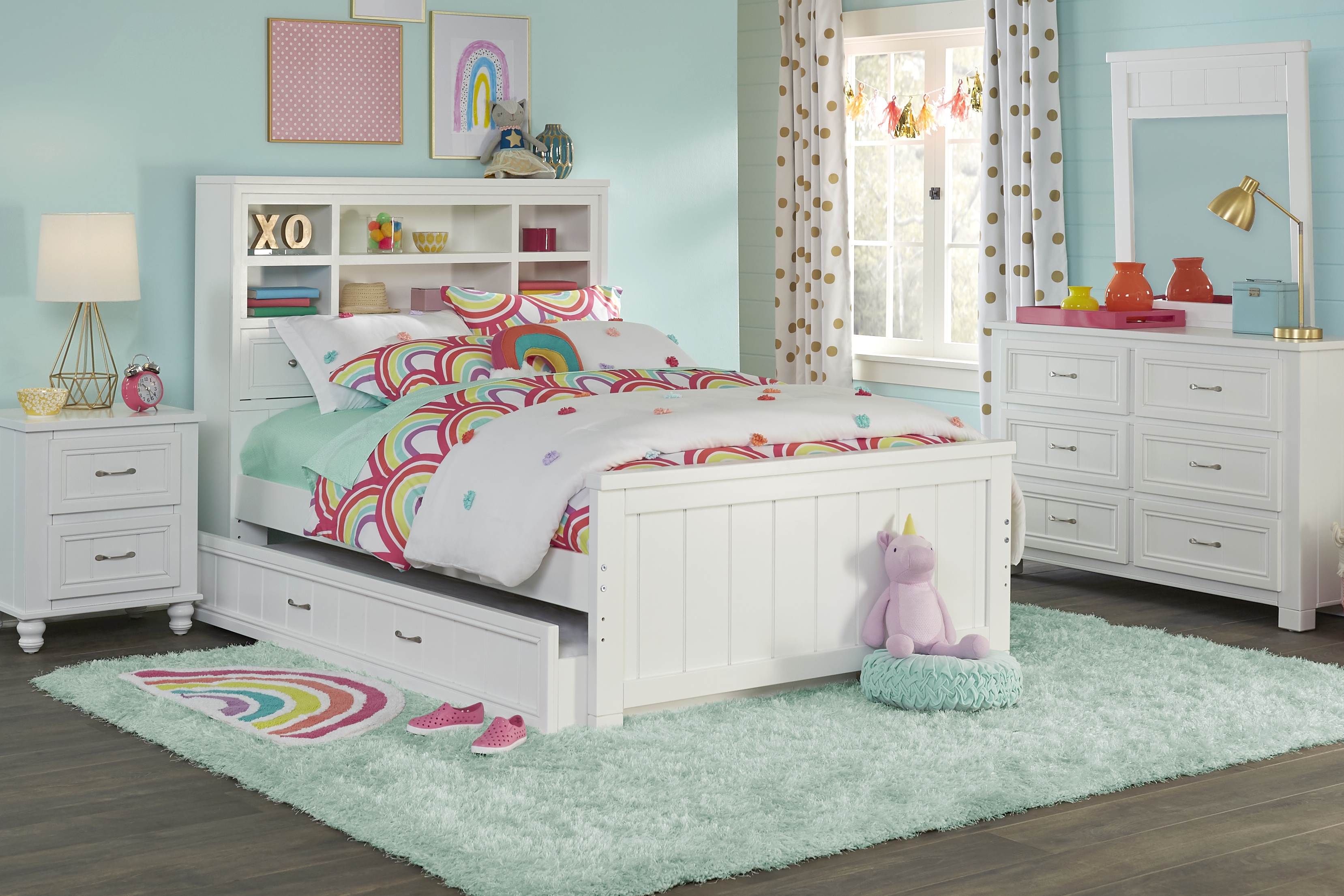 Kids Cottage Colors White Twin Bookcase Bed