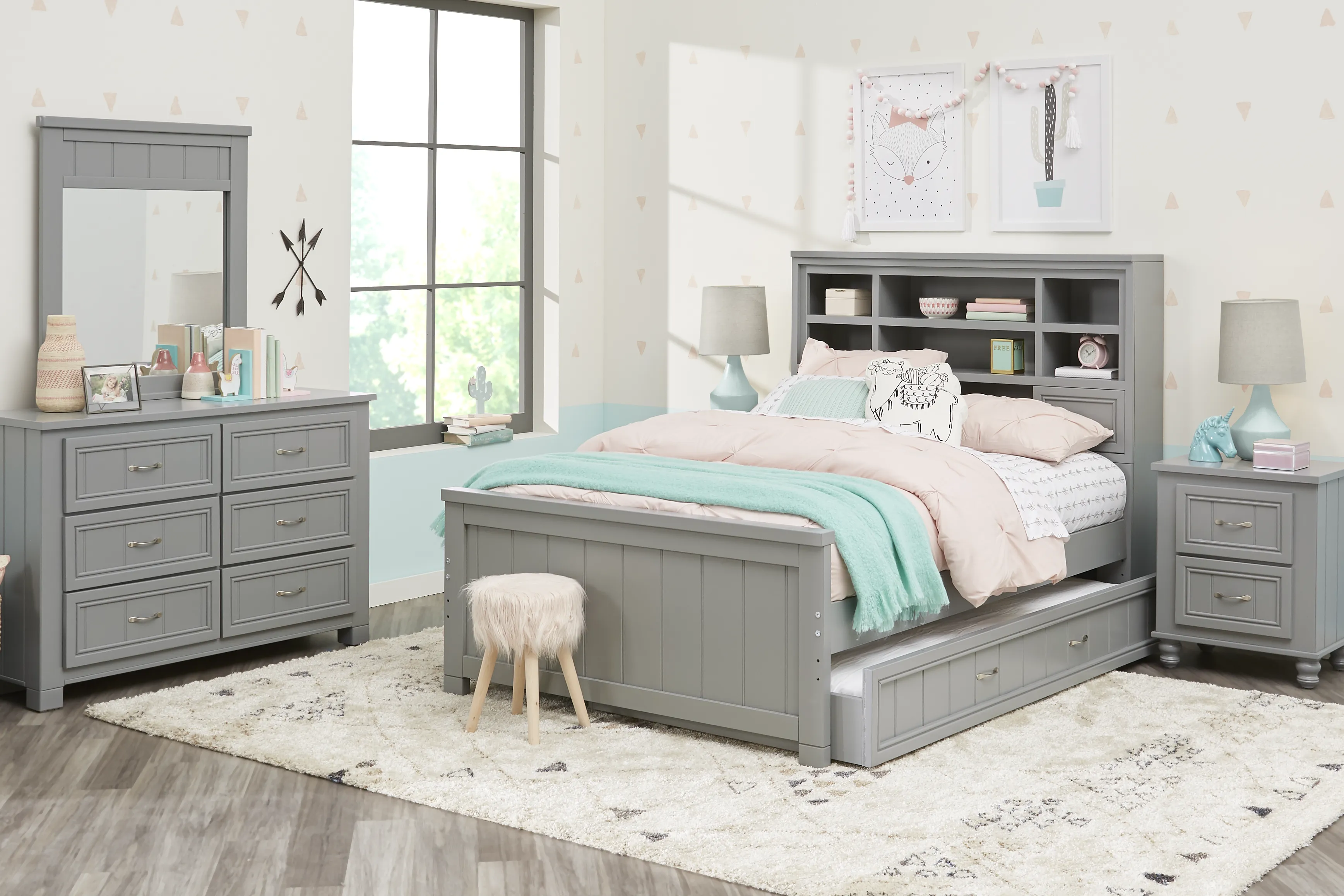 Kids Cottage Colors Gray Full Bookcase Bedroom - Thumbnail - Image 1