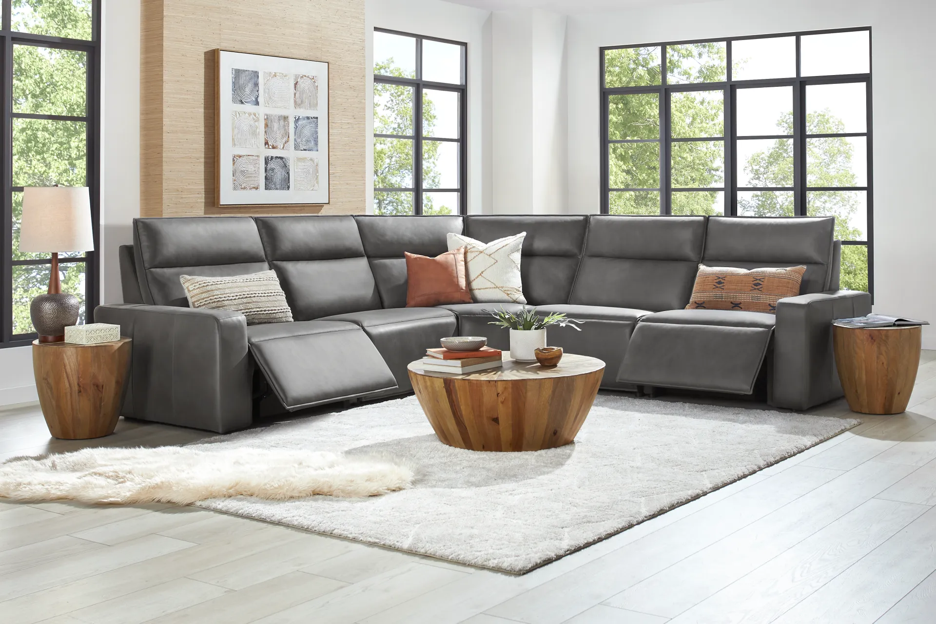 Charcoal Fabric 5 Pc Dual Power Reclining ModularTwo - Image 1
