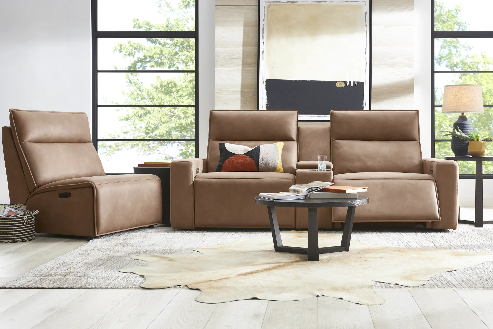 Saddle 3 Pc Dual Power Reclining ModularTwo with Media Console - Image 1