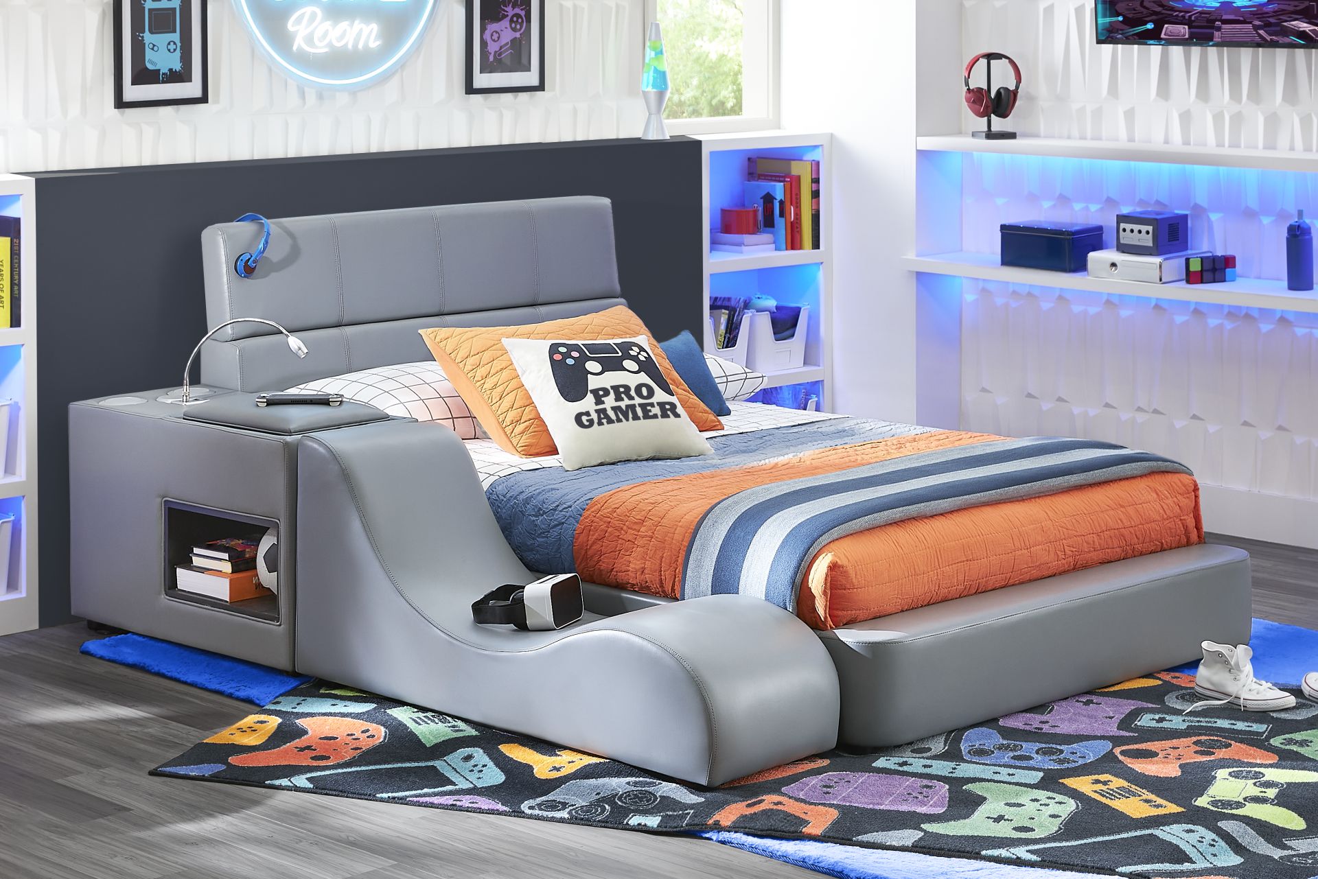 Kids ReGen™ Recharged Gray Twin Bed with Nightstand and Lounger - Image 2