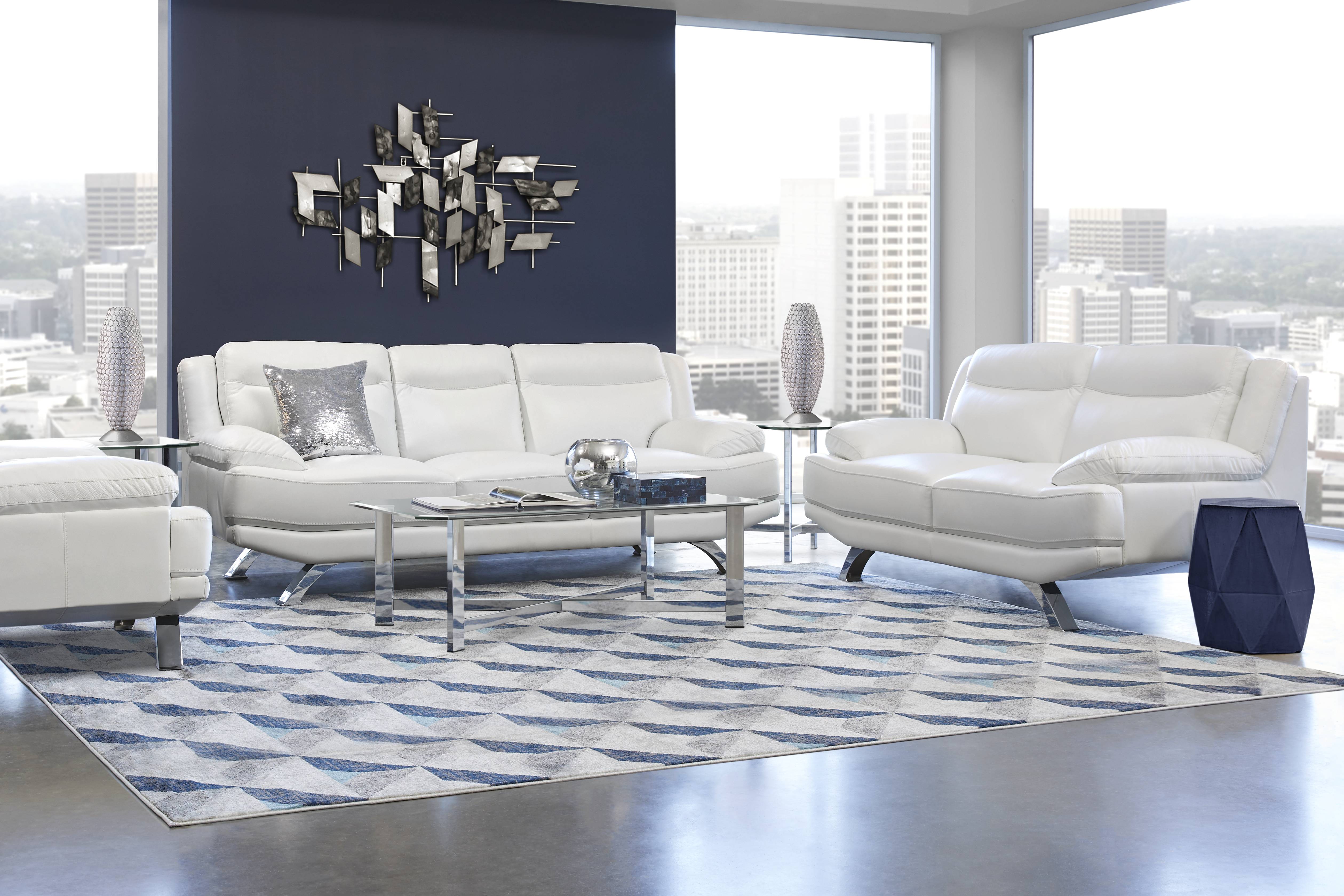 Zamora White Leather 6 Pc Living Room - Thumbnail - Image 1
