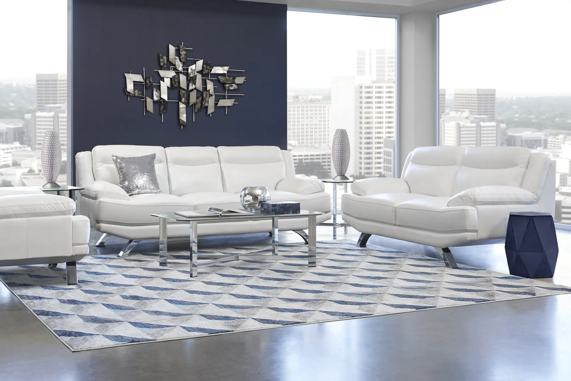 Zamora White Leather 7 Pc Living Room