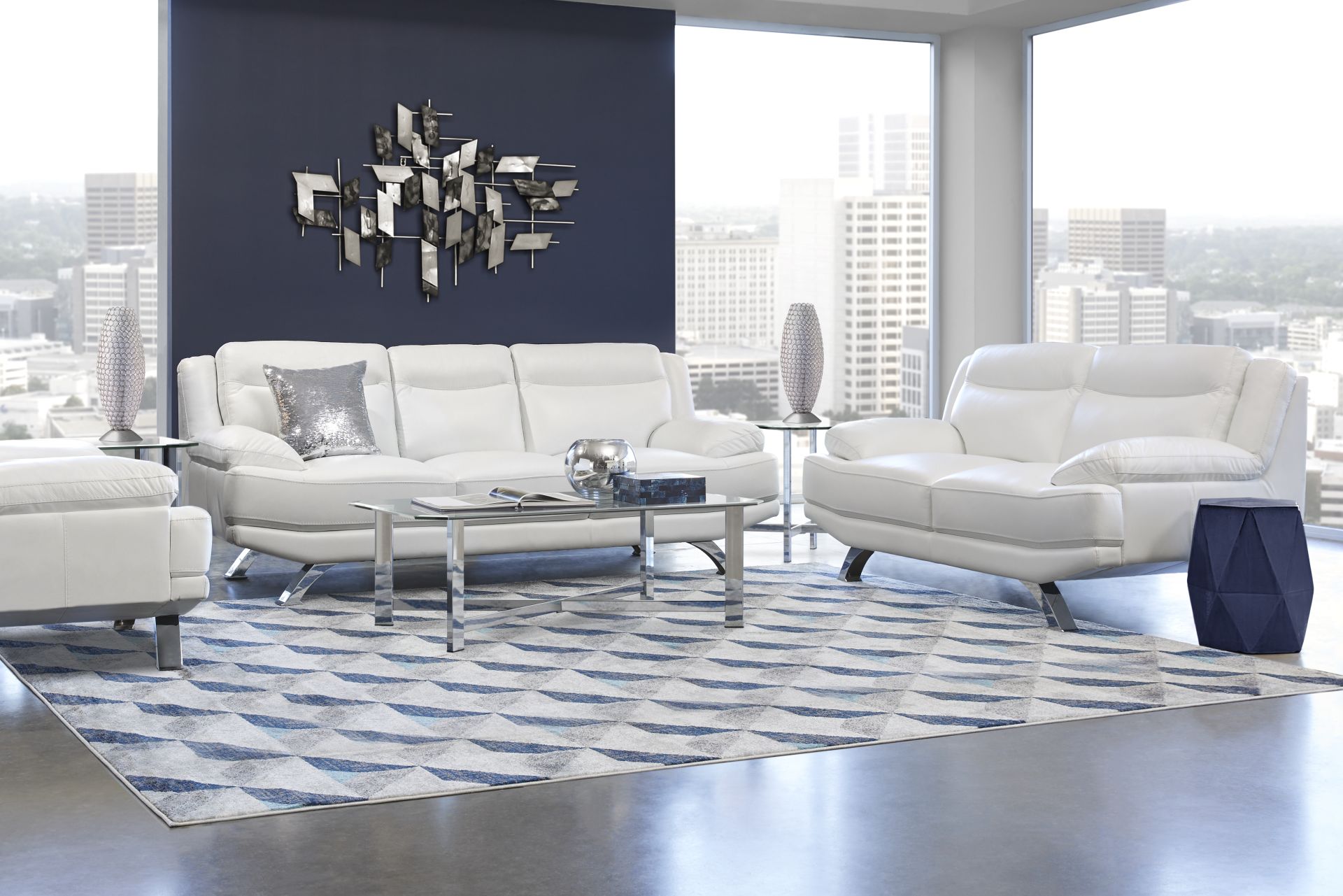 Zamora White Leather 3 Pc Living Room - Image 1