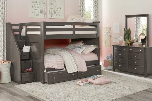 Kids Santa Cruz Gray Full/Full Step Bunk Bed