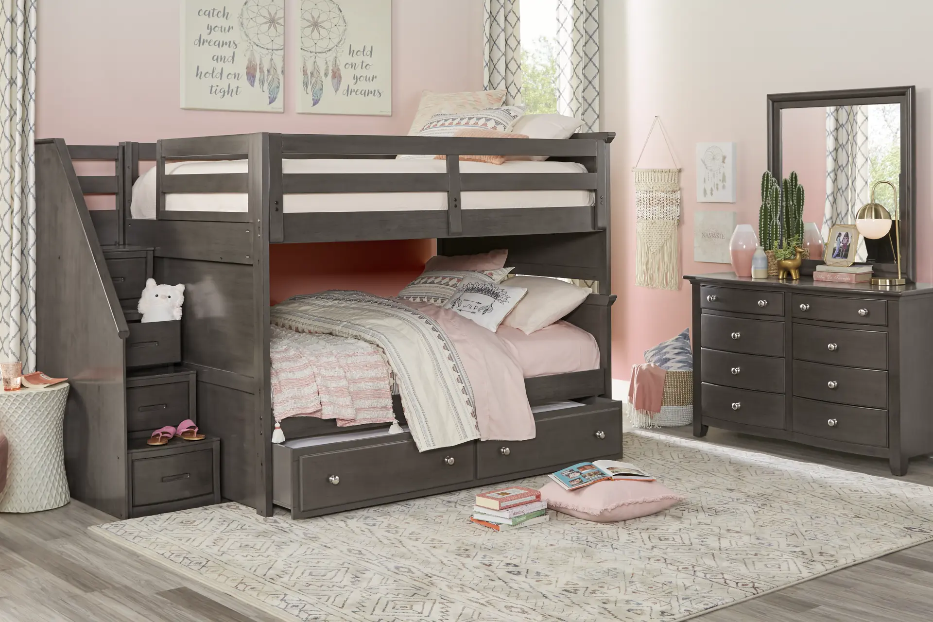 Kids Santa Cruz Gray Full/Full Step Bunk Bed