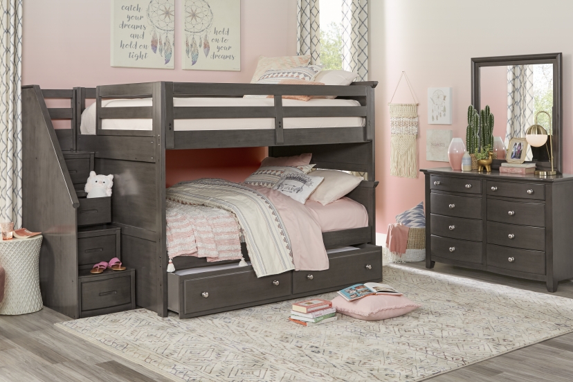 Kids Santa Cruz Gray Full/Full Step Bunk Bed