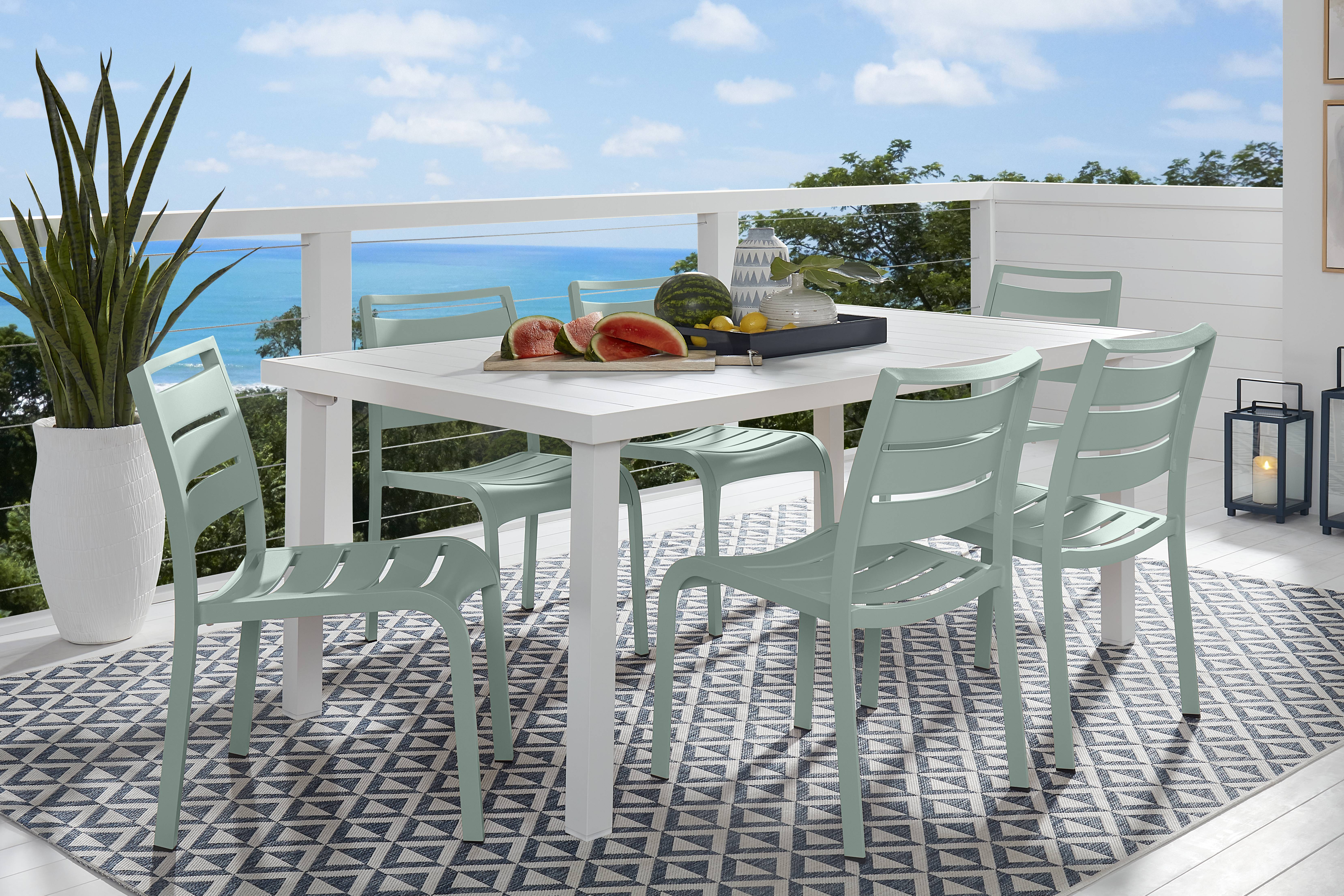 Park Walk White 7 Pc Rectangle Outdoor Dining Set with Surf Chairs - Thumbnail - Image 1