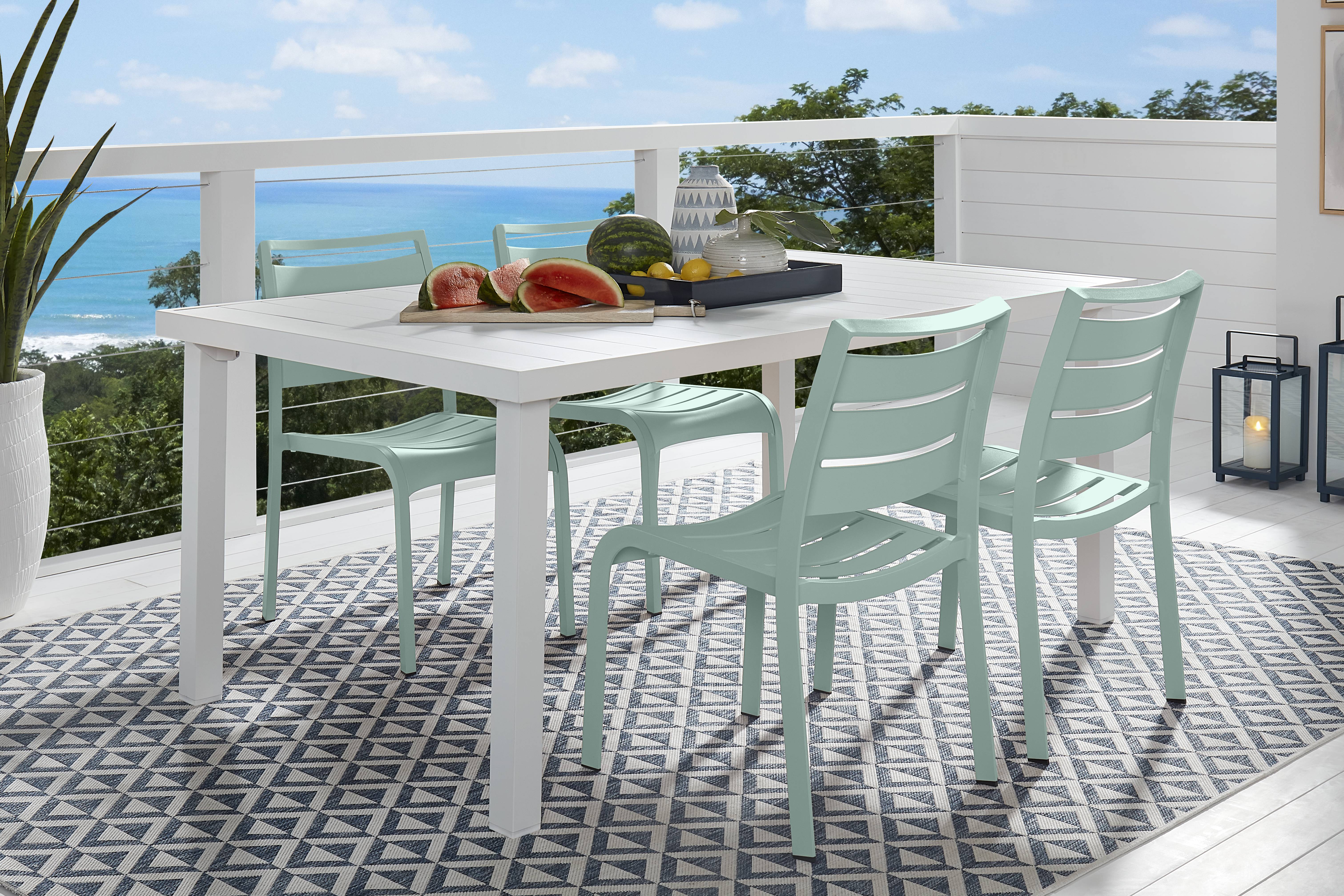 Park Walk White 5 Pc Rectangle Extension Outdoor Dining Set with Surf Chairs - Thumbnail - Image 1
