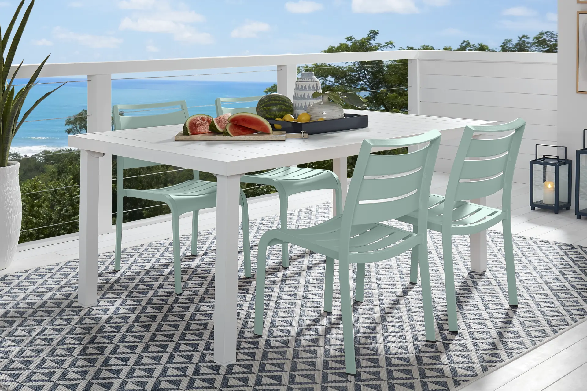 Park Walk White 5 Pc Rectangle Extension Outdoor Dining Set with Surf Chairs