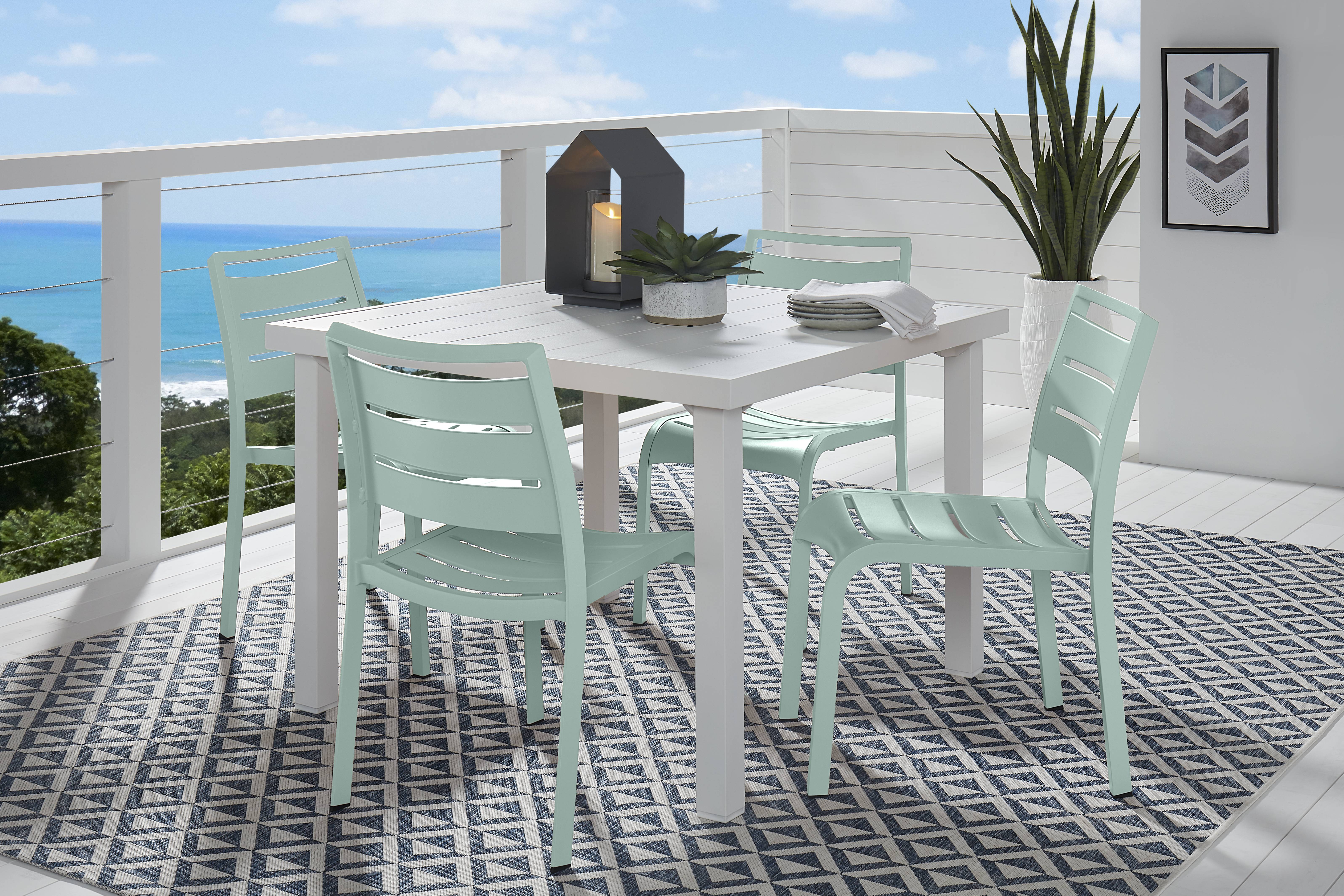 Park Walk White 5 Pc 40 in. Square Outdoor Dining Set with Surf Chairs - Thumbnail - Image 1