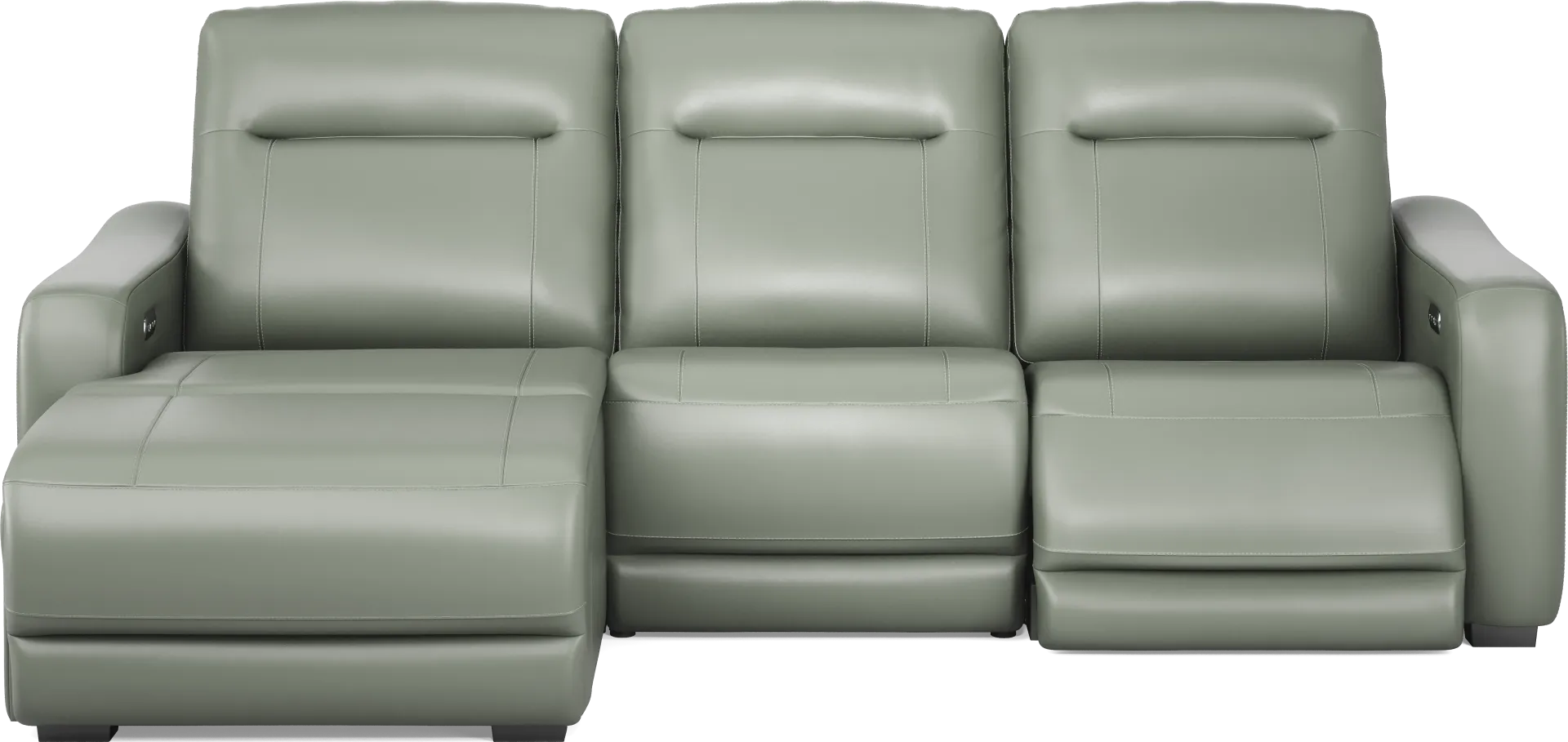 Newport Mint Leather 3 Pc Dual Power Reclining Sectional - Image 2