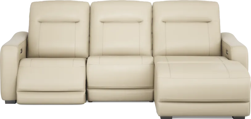 Newport Almond Leather 3 Pc Dual Power Reclining Sectional