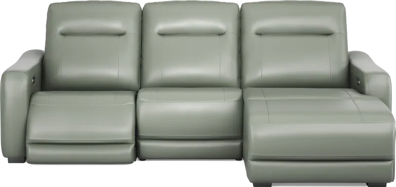 Newport Mint Leather 3 Pc Dual Power Reclining Sectional