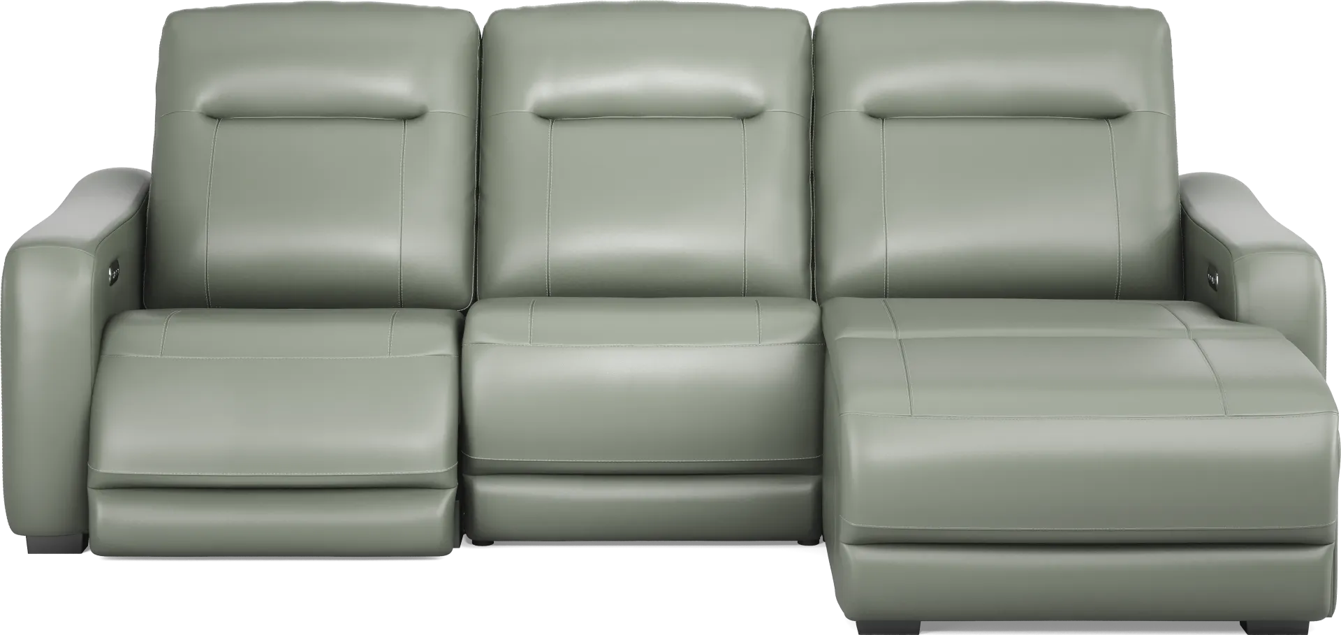 Newport Mint Leather 3 Pc Dual Power Reclining Sectional - Image 2