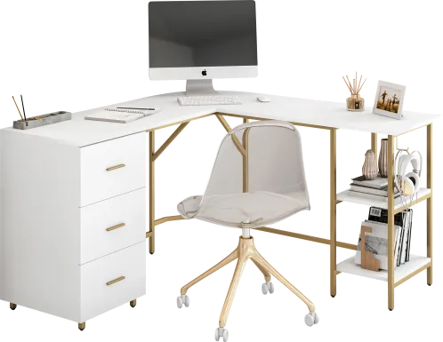 Milldes Gold L-Shaped Storage Desk