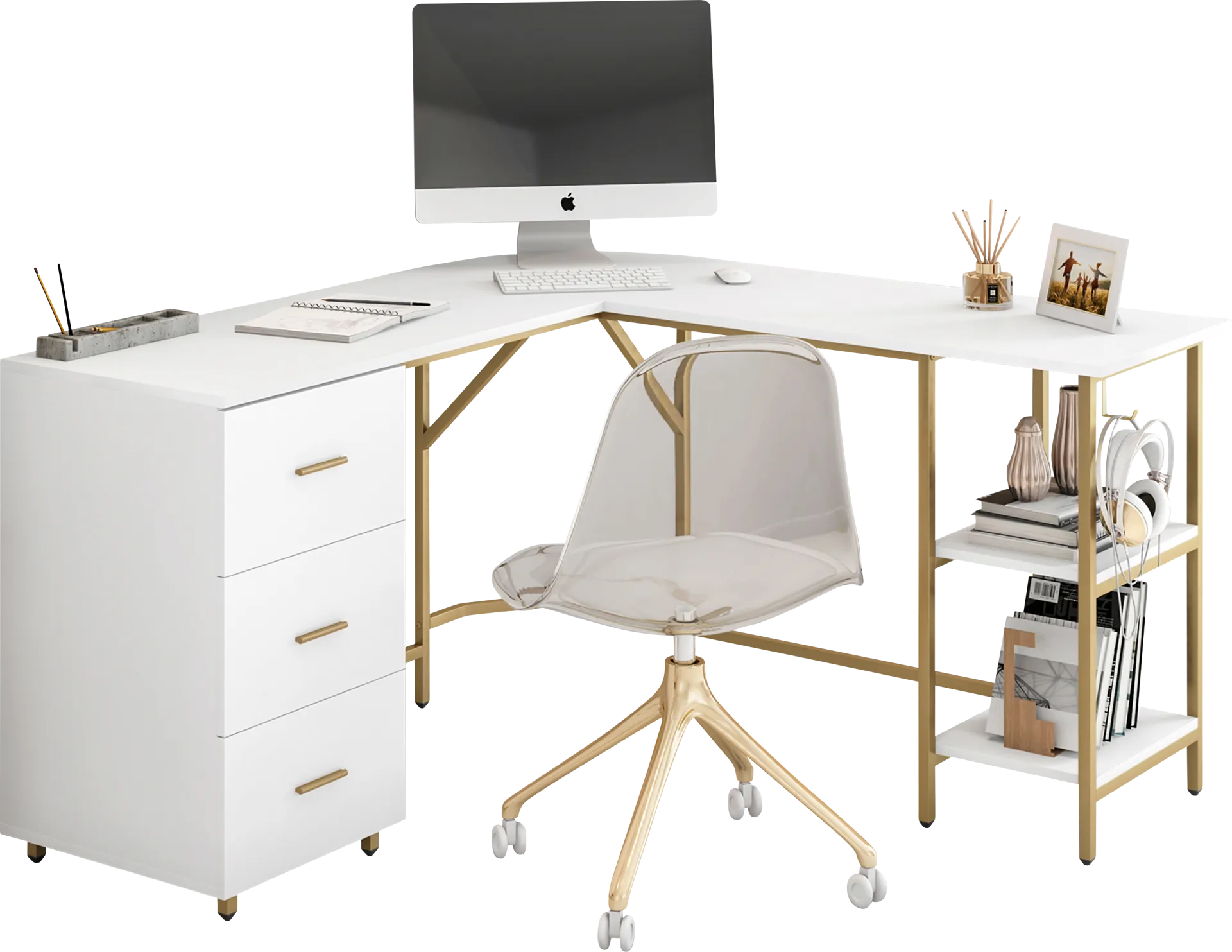 Milldes Gold L-Shaped Storage Desk - Image 1