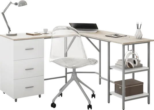 Milldes Beige L-Shaped Storage Desk